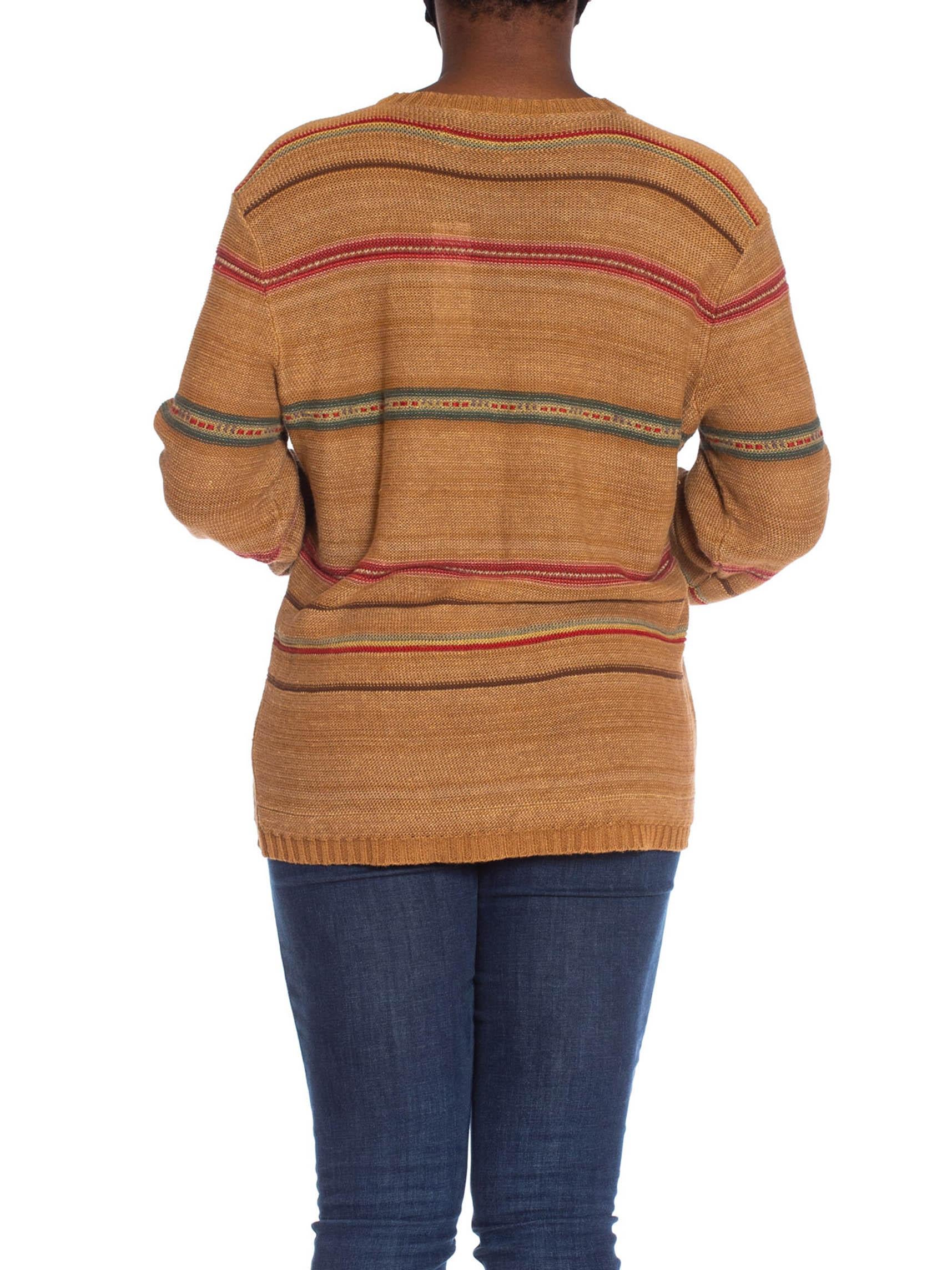 1990S POLO RALPH LAUREN Caramel Brown Linen Blend Knit Serape Stripe Sweater For Sale 3