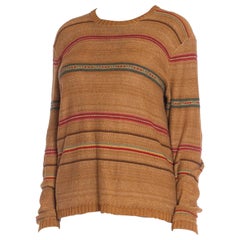 1990S POLO RALPH LAUREN Caramel Brown Linen Blend Knit Serape Stripe Sweater