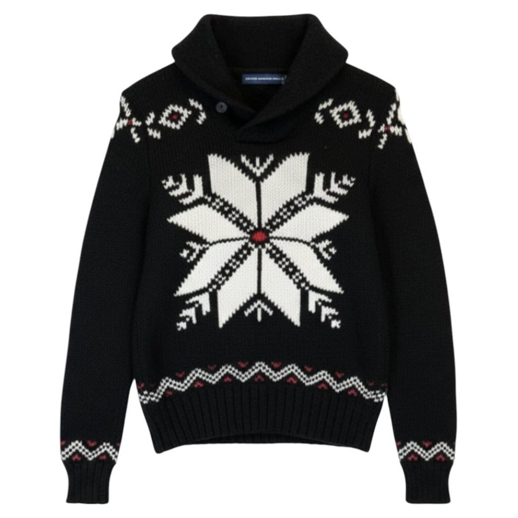 1990s Polo Sport Ralph Lauren Navy Blue Wool Snowflake Nordic Jumper