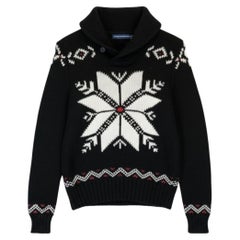 1990s Polo Sport Ralph Lauren Navy Blue Wool Snowflake Nordic Jumper