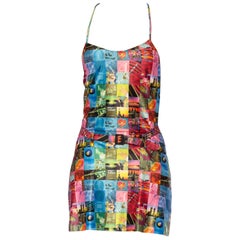 Vintage 1990S Polyester Jersey Sexy Sexist Mad Men NYC Pop-Art Photo Print Bodycon Mini