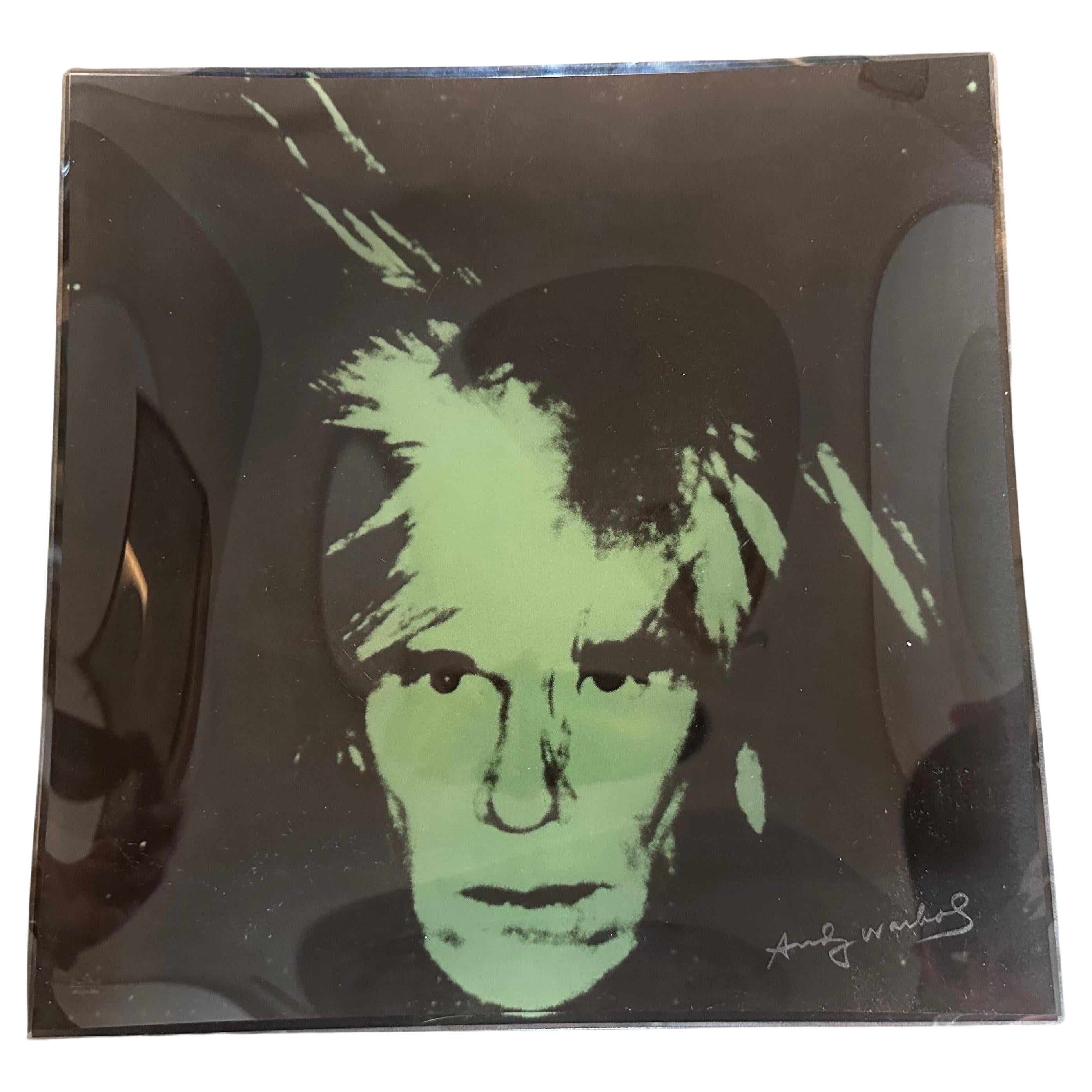1990s Pop Art Andy Warhol Self Portrait Square Glass Tray by Rosenthal For Sale