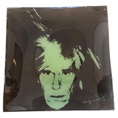 1990s Pop Art Andy Warhol Self Portrait Square Glass Tray by Rosenthal