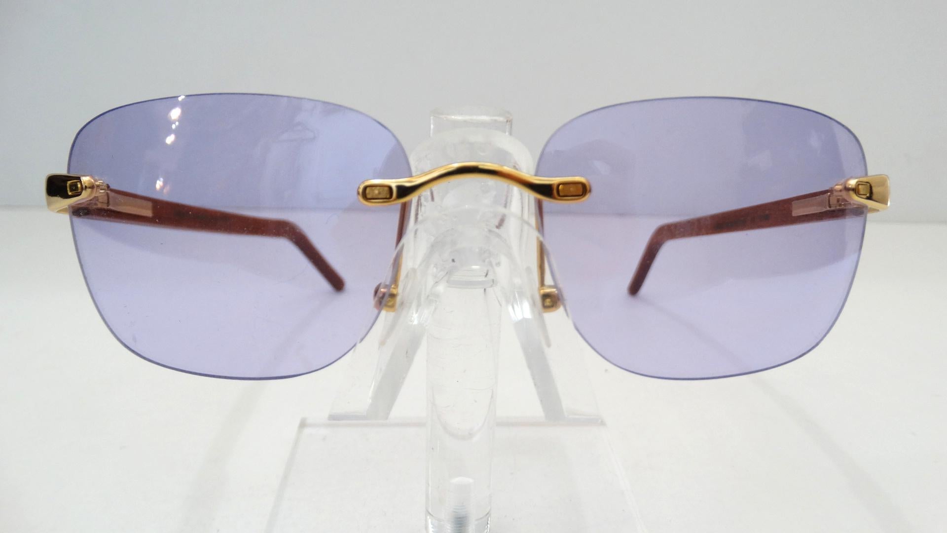 Women's or Men's 1990s Porta Romana Clear Purple Lens Sunglasses 