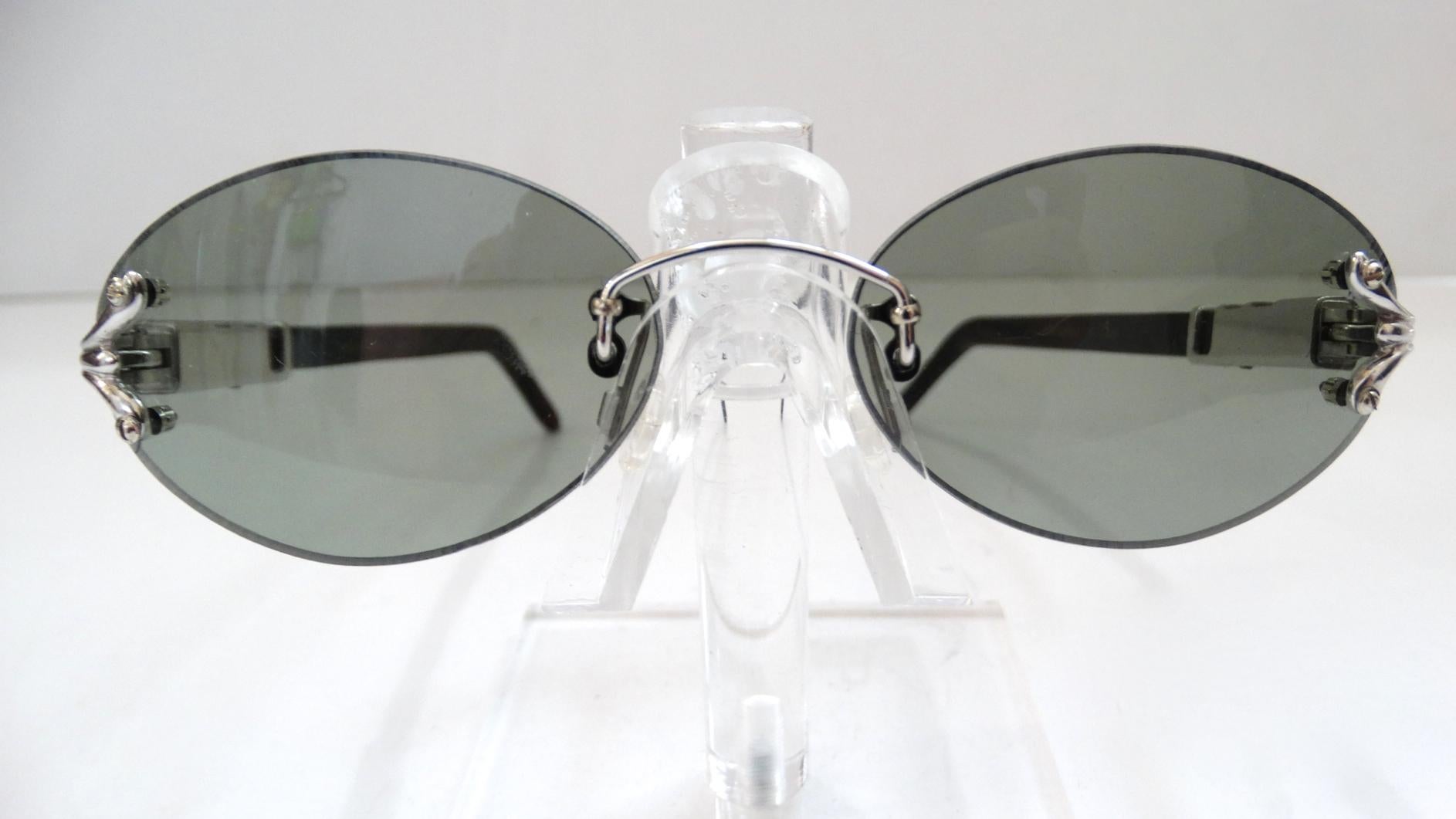 Women's or Men's Porta Romana 1990s Skinny Black Wood Stain Sunglasses