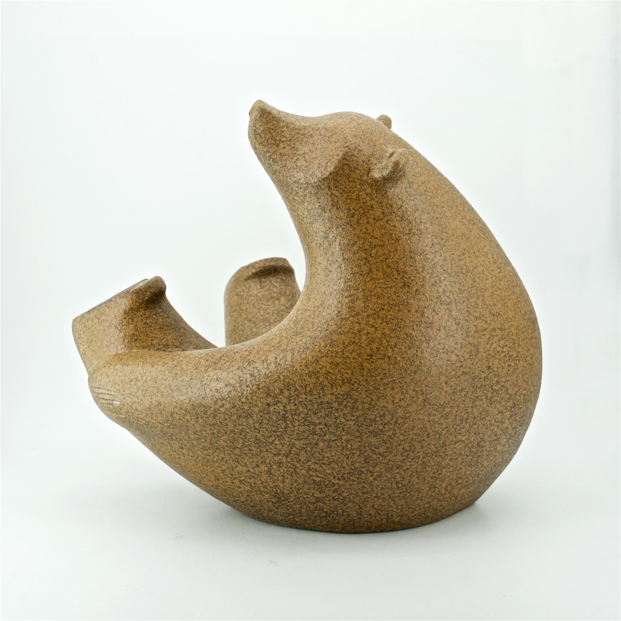 Wonderful Minimalist bear form, golden speckle textured matte glaze. Over 1 foot high and 15 lbs.