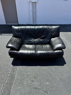 1990s Salotti Post Modern Black Leather Loveseat Sofa