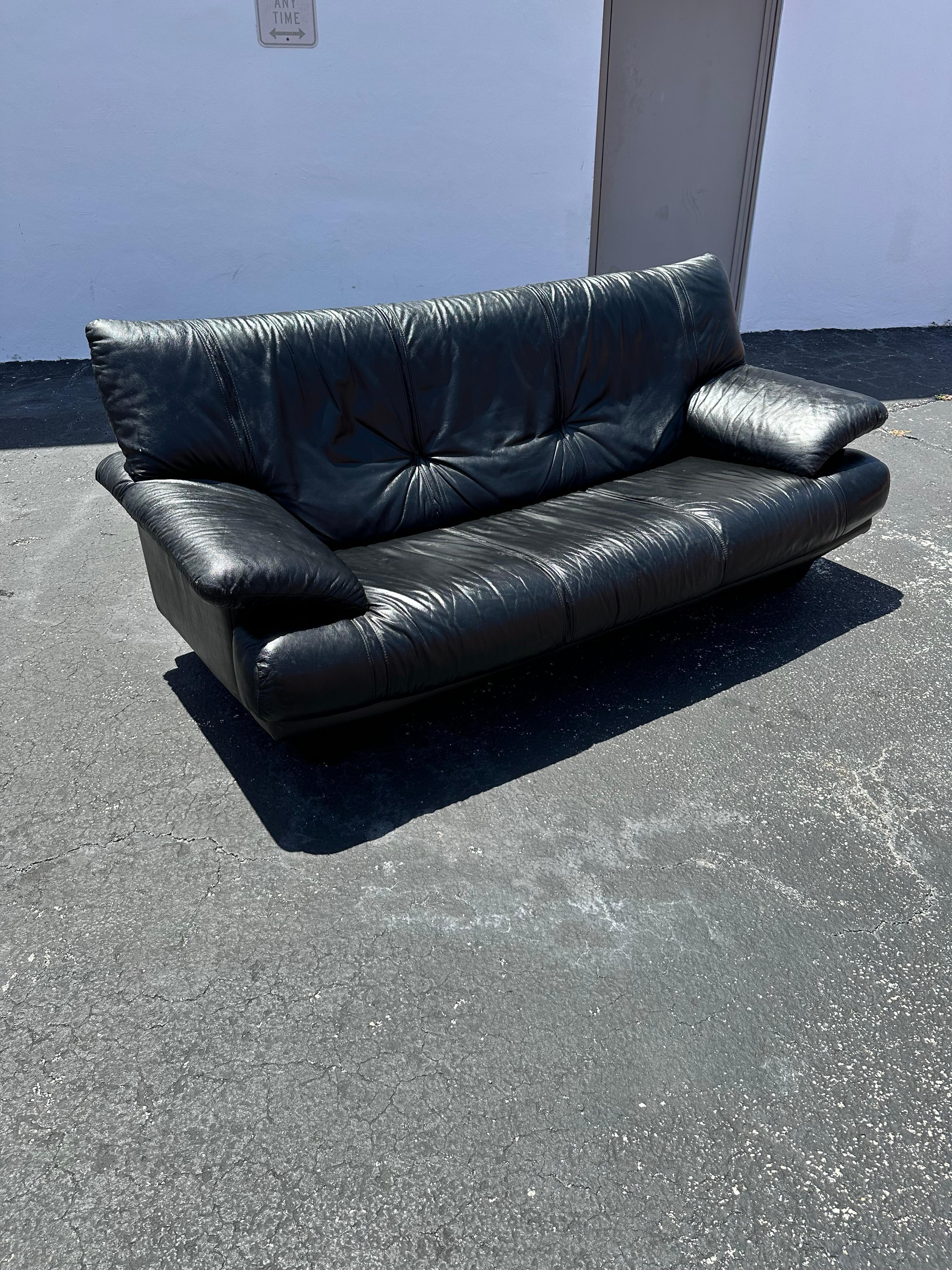 1990s Salotti Post Modern Black Leather Sofa 1