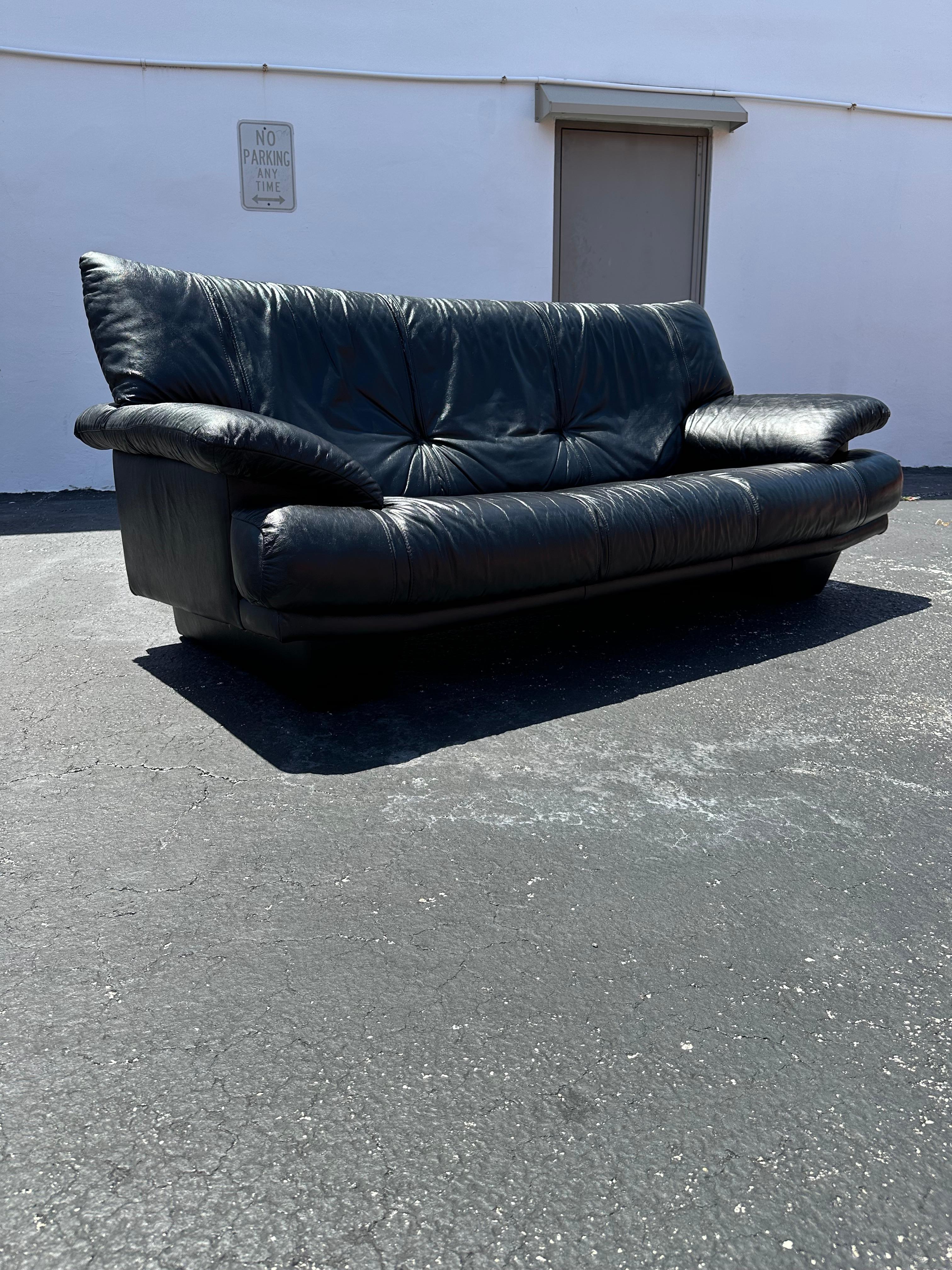 1990s Salotti Post Modern Black Leather Sofa 2