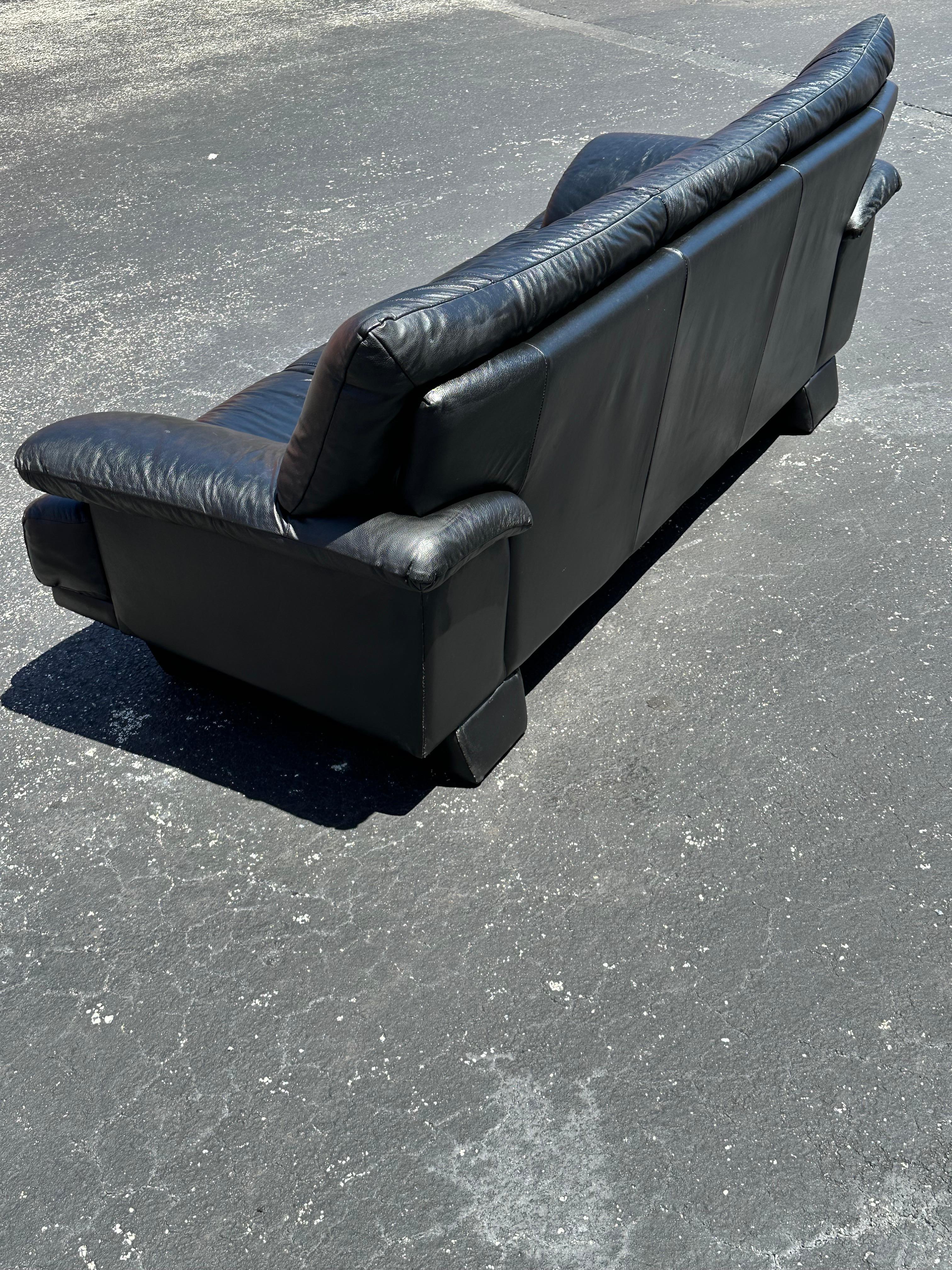 1990s Salotti Post Modern Black Leather Sofa 3