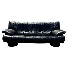1990s Salotti Post Modern Black Leather Sofa