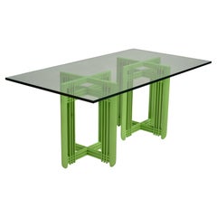 1990s Post Mesa de comedor moderna con tapa de cristal biselado