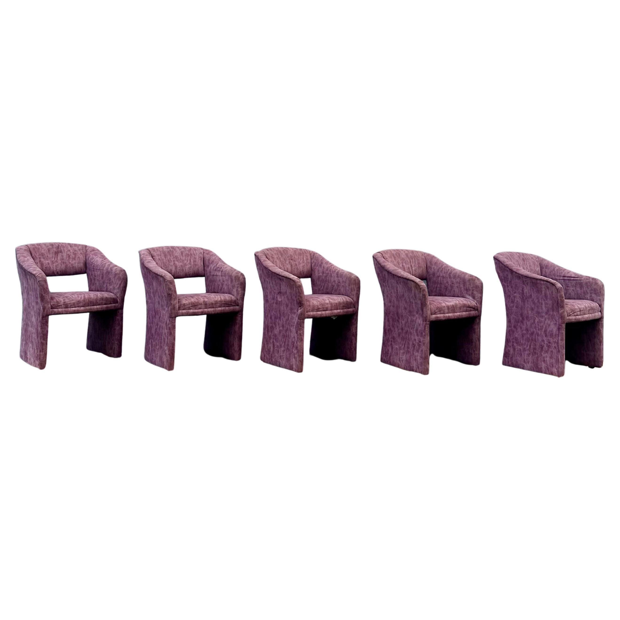 1990 Post Modern Muave Sculptural Dining Chairs, Set of 5 Castors en vente