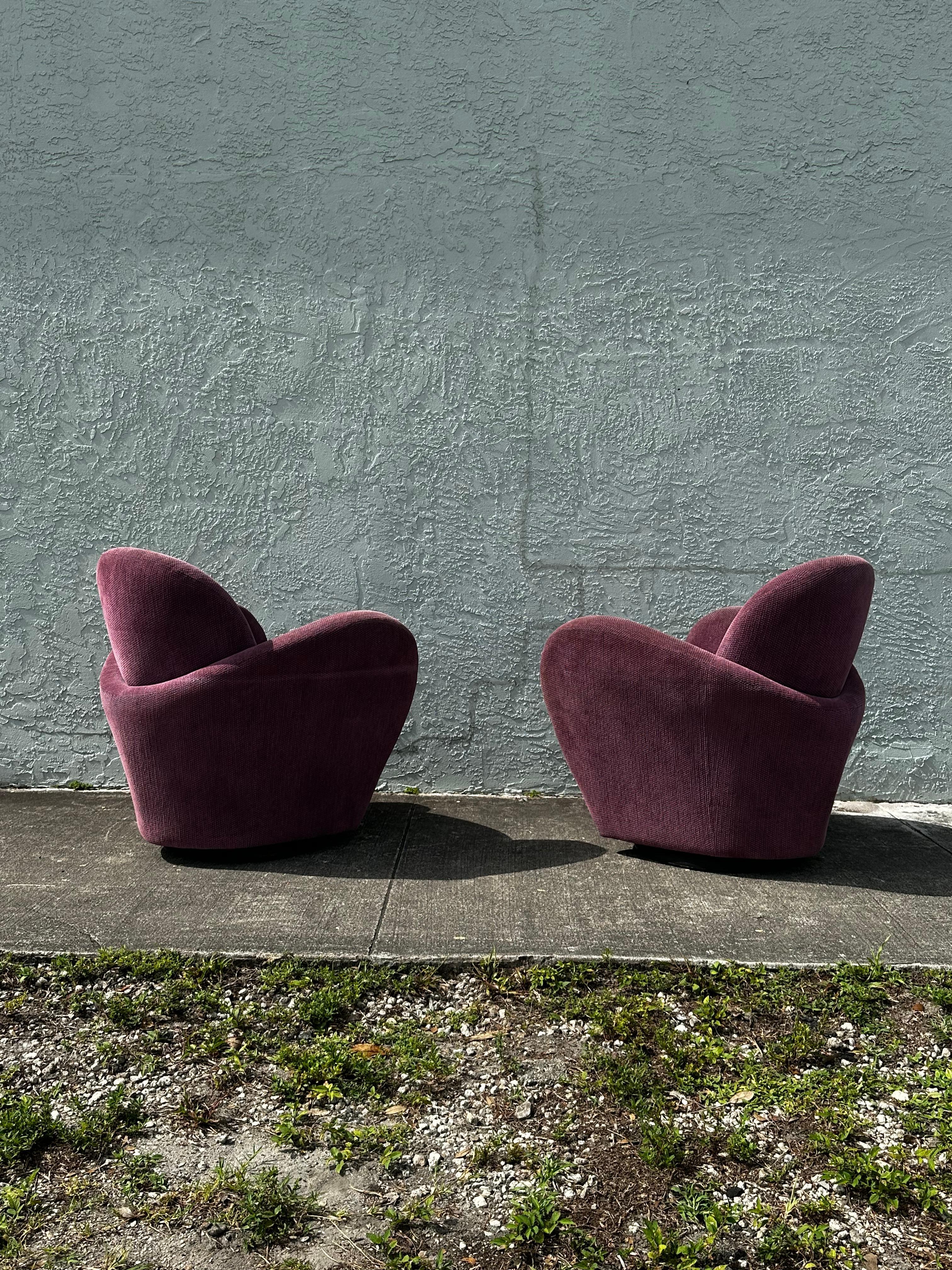 1990s Post Modern Muave Swivel Chairs by Michael Wolk for Directional, Set of 2 For Sale 3