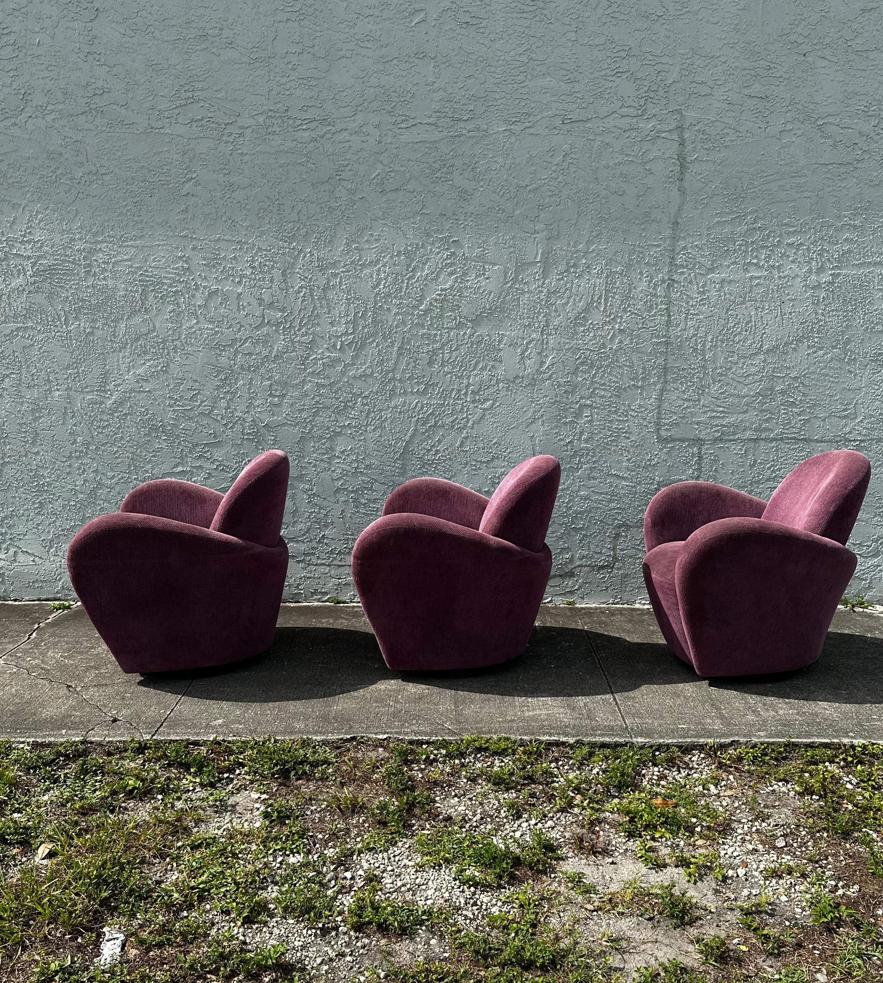 1990s Post Modern Muave Swivel Chairs by Michael Wolk for Directional, Set of 2 For Sale 8