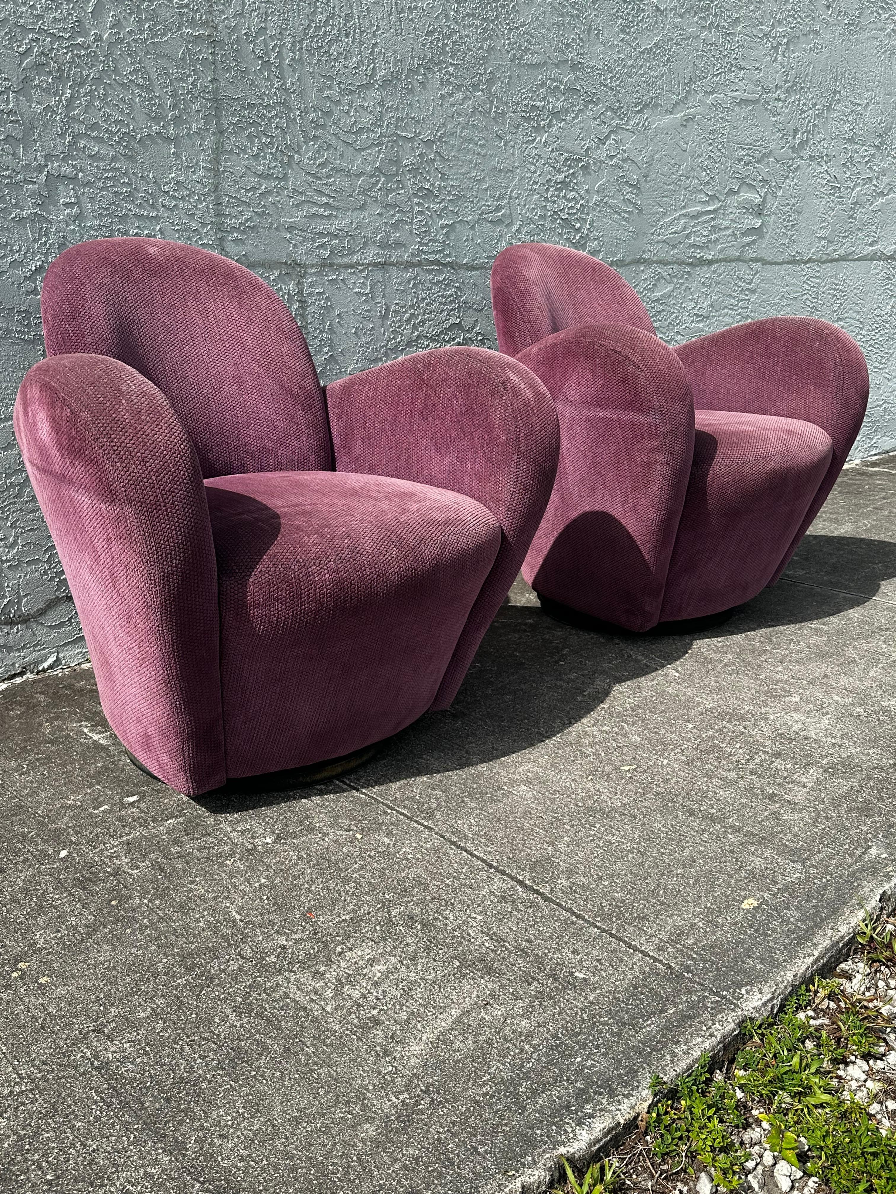 Post-Modern 1990s Post Modern Muave Swivel Chairs by Michael Wolk for Directional, Set of 2 For Sale