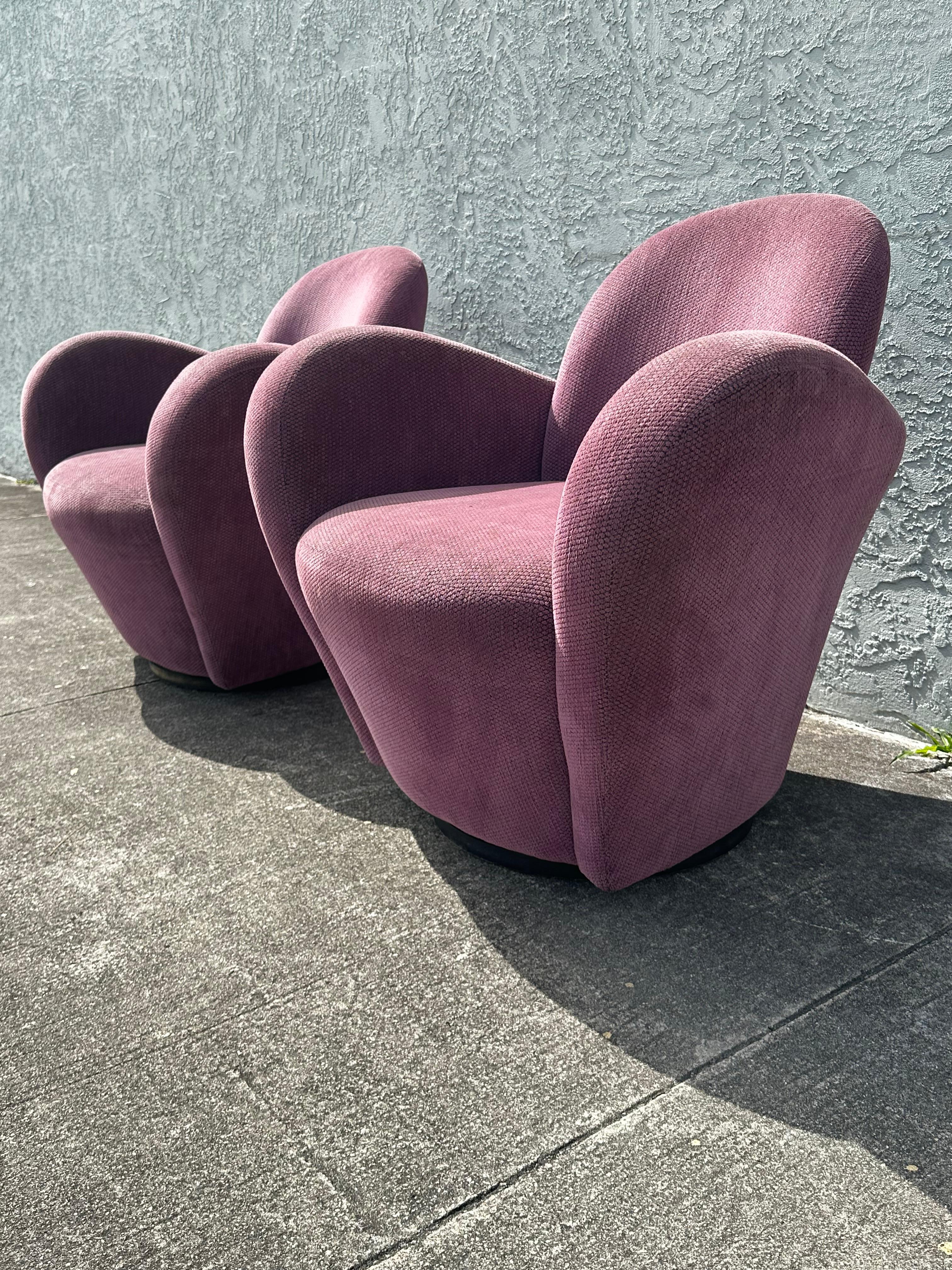 North American 1990s Post Modern Muave Swivel Chairs by Michael Wolk for Directional, Set of 2 For Sale