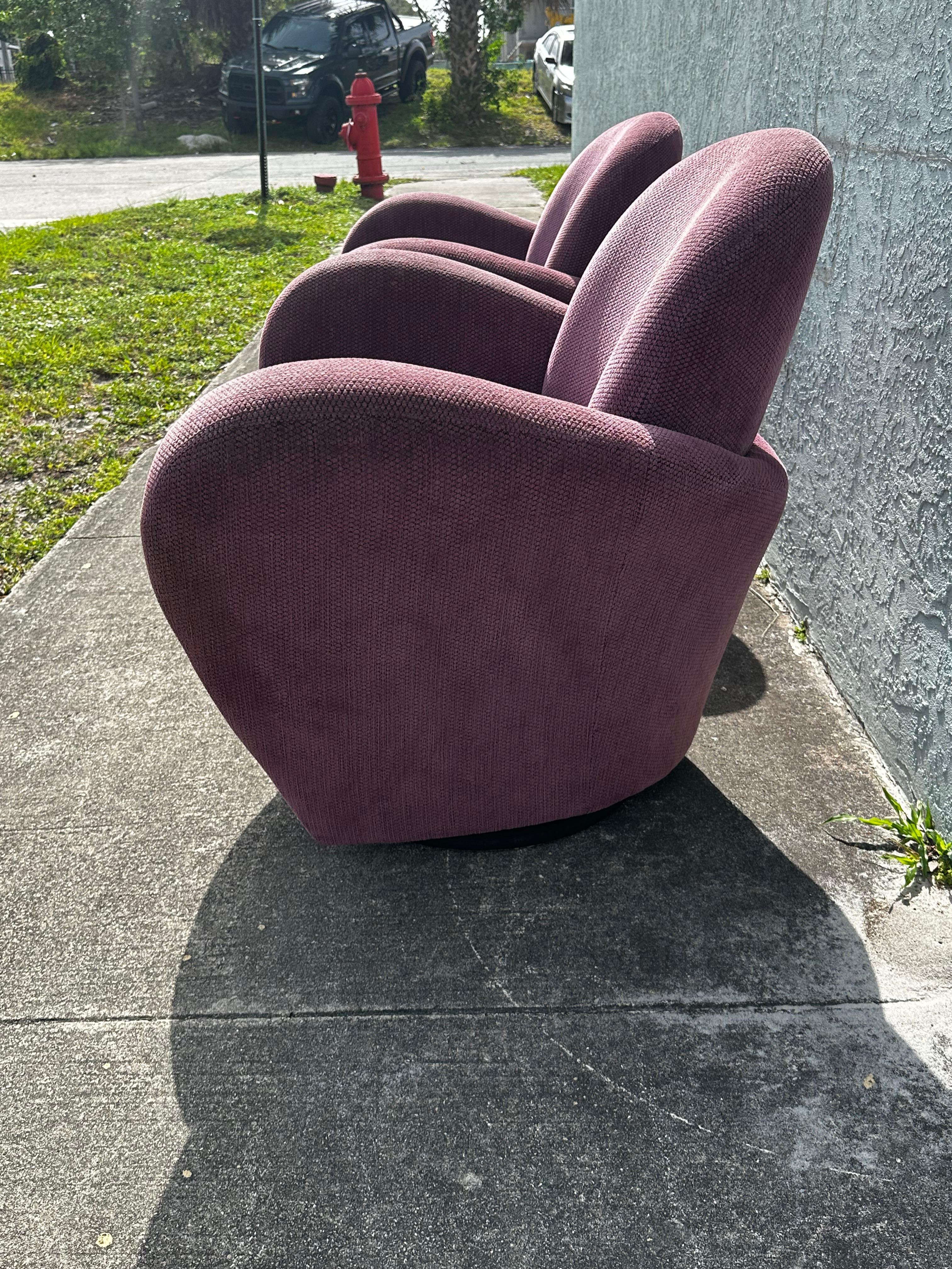 Late 20th Century 1990s Post Modern Muave Swivel Chairs by Michael Wolk for Directional, Set of 2 For Sale