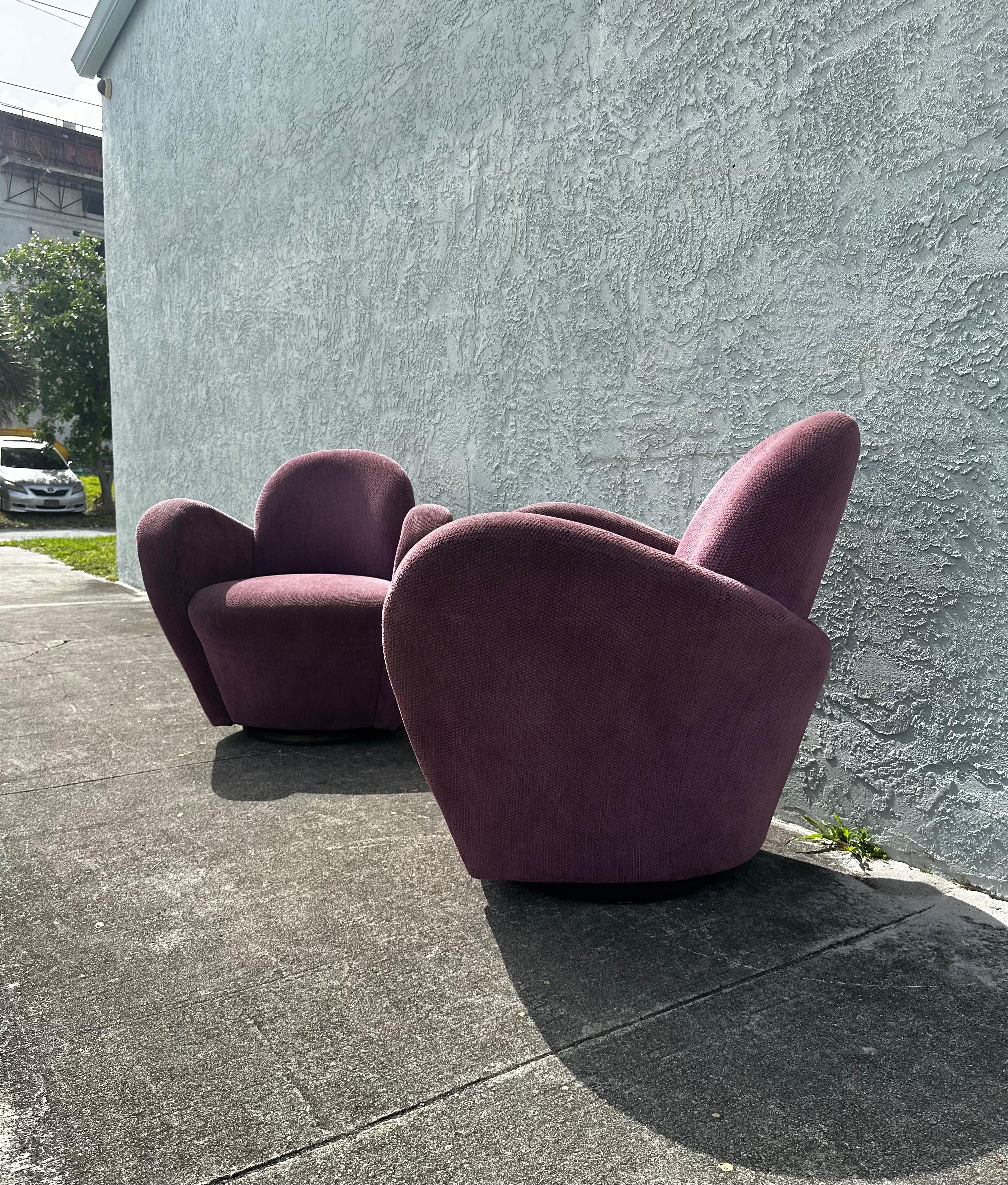 1990s Post Modern Muave Swivel Chairs by Michael Wolk for Directional, Set of 2 For Sale 2