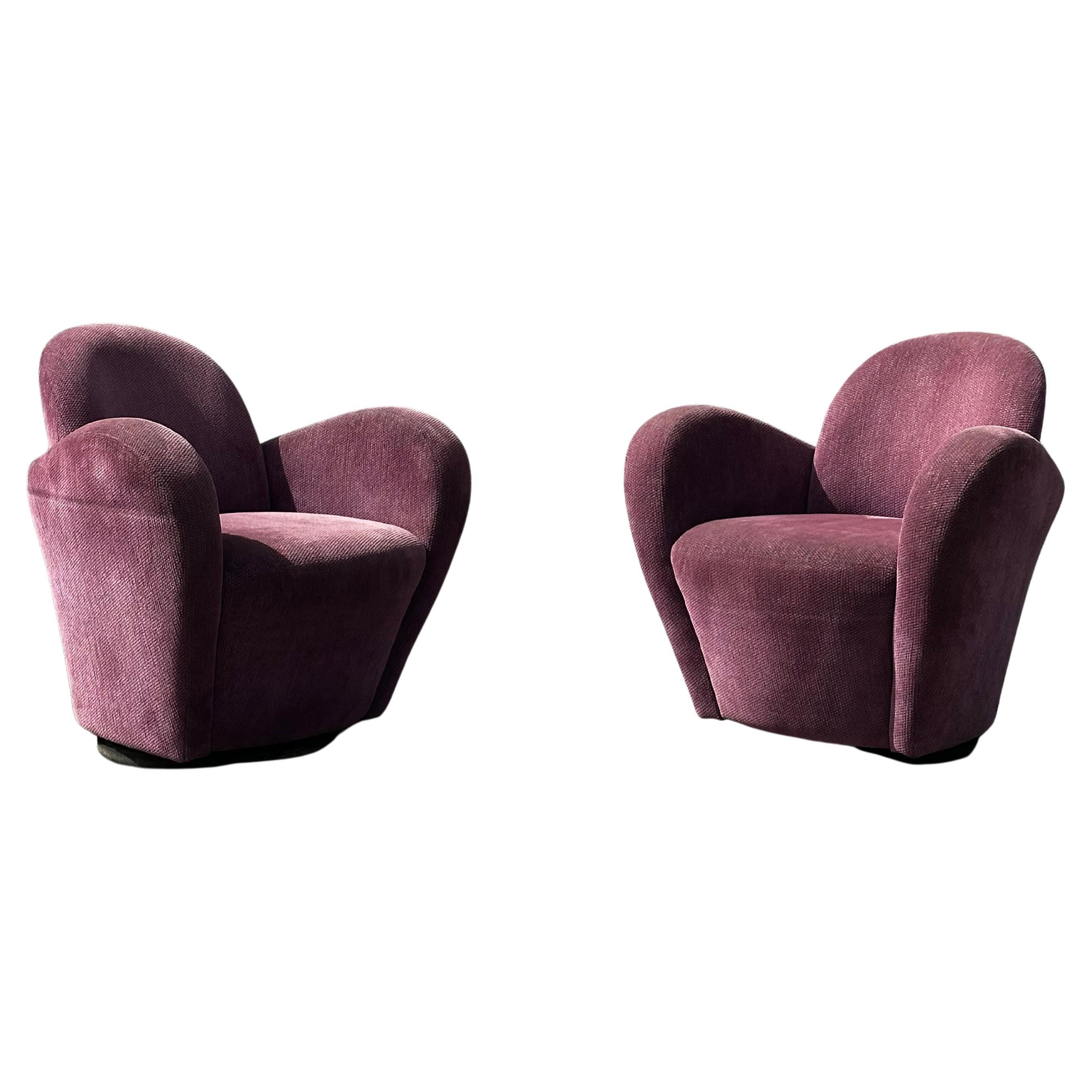 1990s Post Modern Muave Swivel Chairs by Michael Wolk for Directional, Set of 2