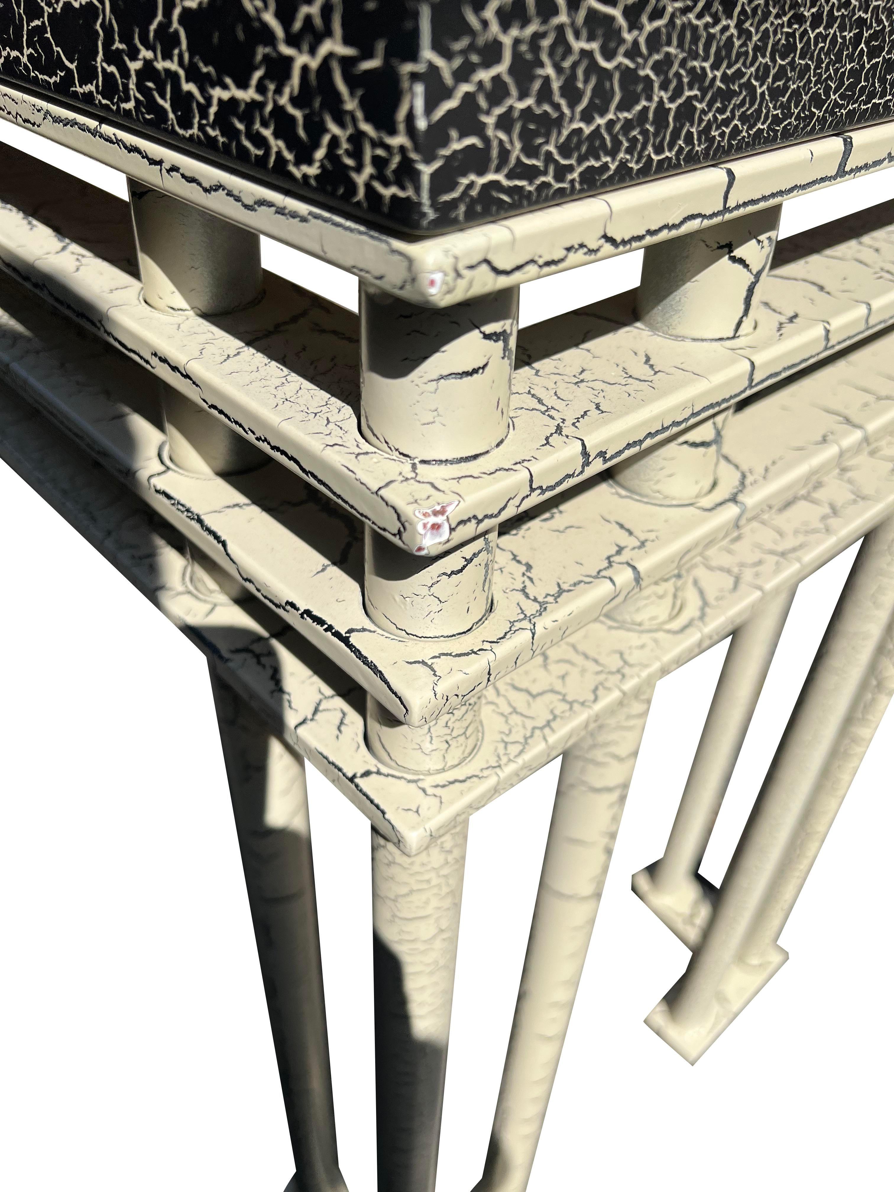 Late 20th Century 1990s Post Modern Vintage Iron Console Table in Crackling Paint For Sale