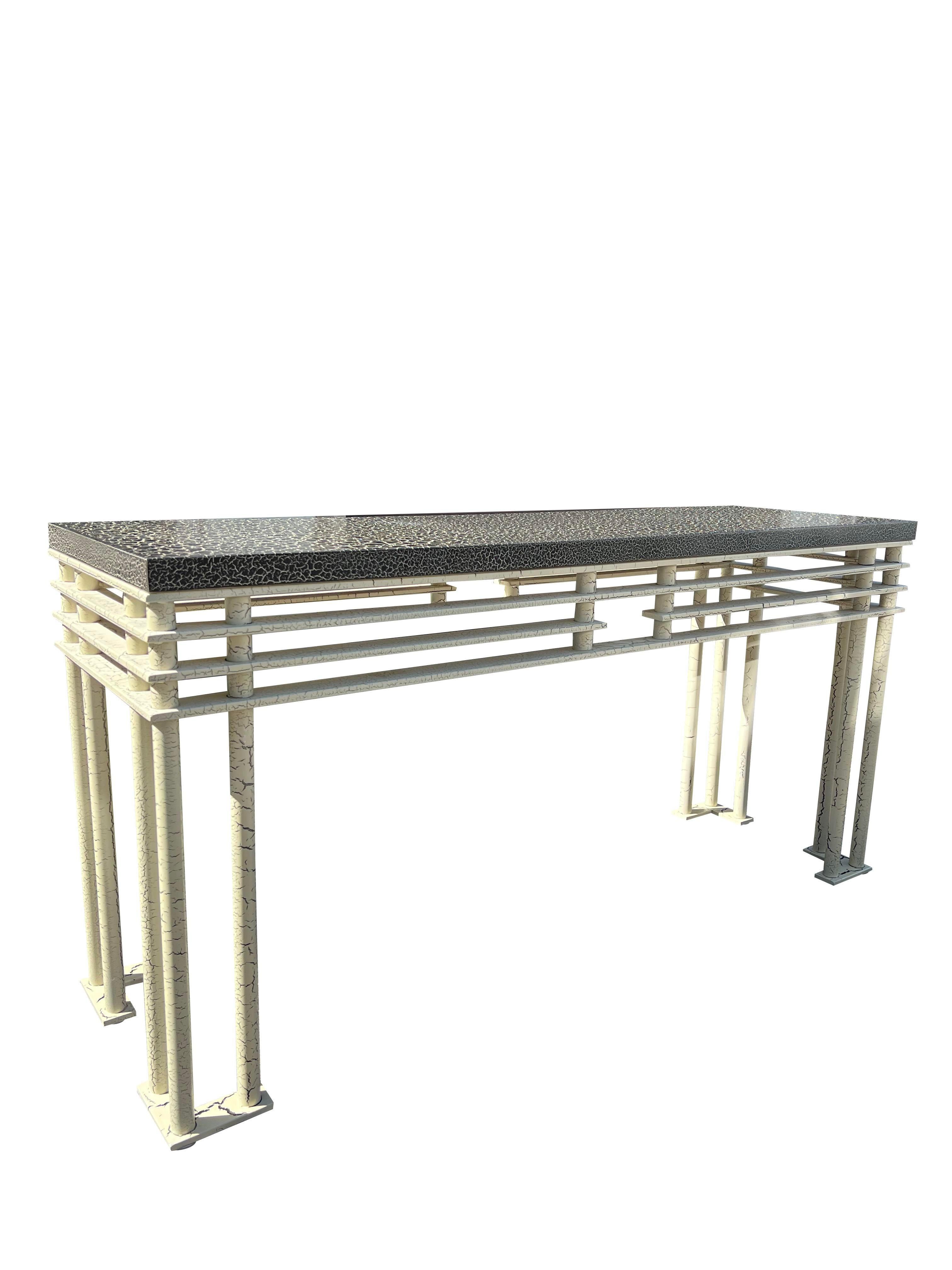 1990s Post Modern Vintage Iron Console Table in Crackling Paint For Sale 3