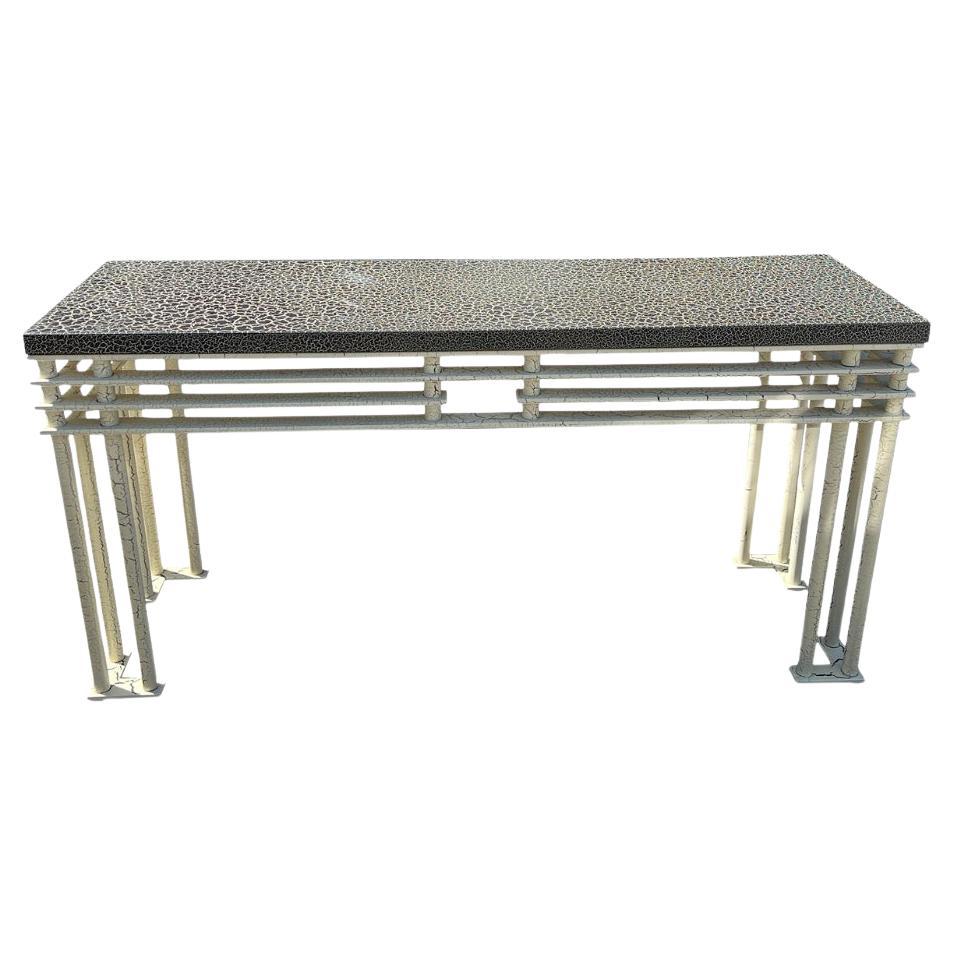 1990s Post Modern Vintage Iron Console Table in Crackling Paint