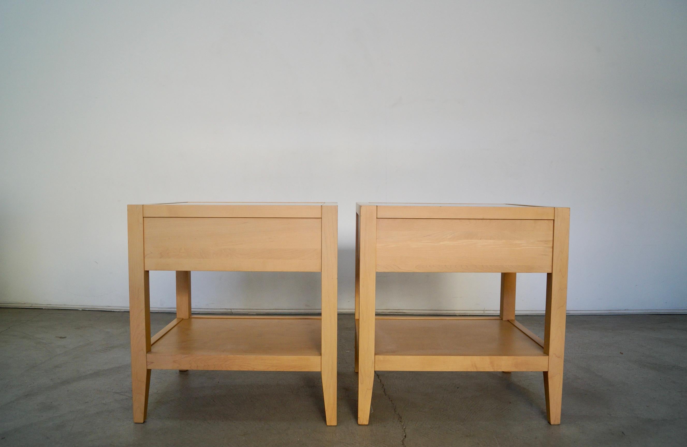 Canadian 1990's Postmodern Baronet Furniture Solid Maple Nightstands, a Pair
