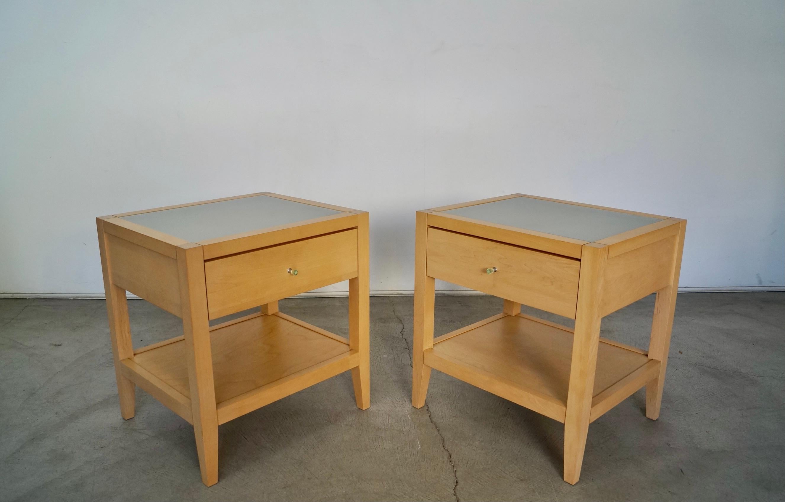 1990's Postmodern Baronet Furniture Solid Maple Nightstands, a Pair In Excellent Condition In Burbank, CA