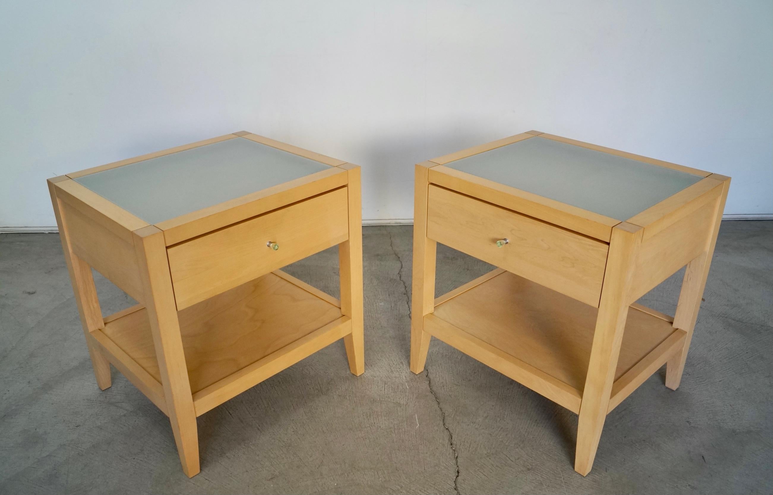 Late 20th Century 1990's Postmodern Baronet Furniture Solid Maple Nightstands, a Pair