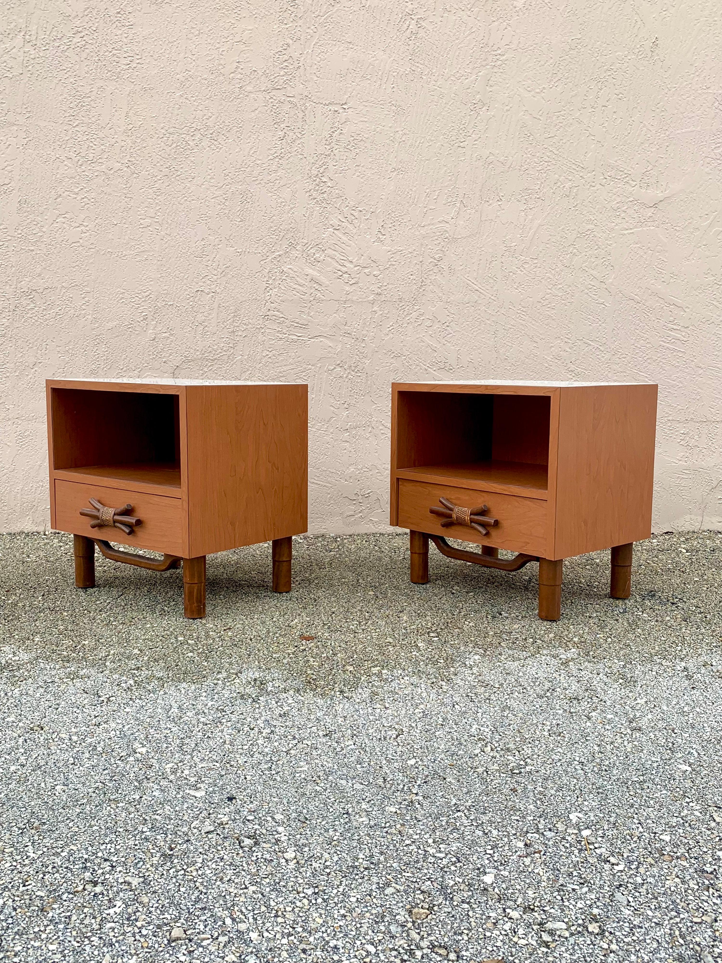 Late 20th Century 1990s Postmodern Faux Bamboo Nightstands, a Pair For Sale