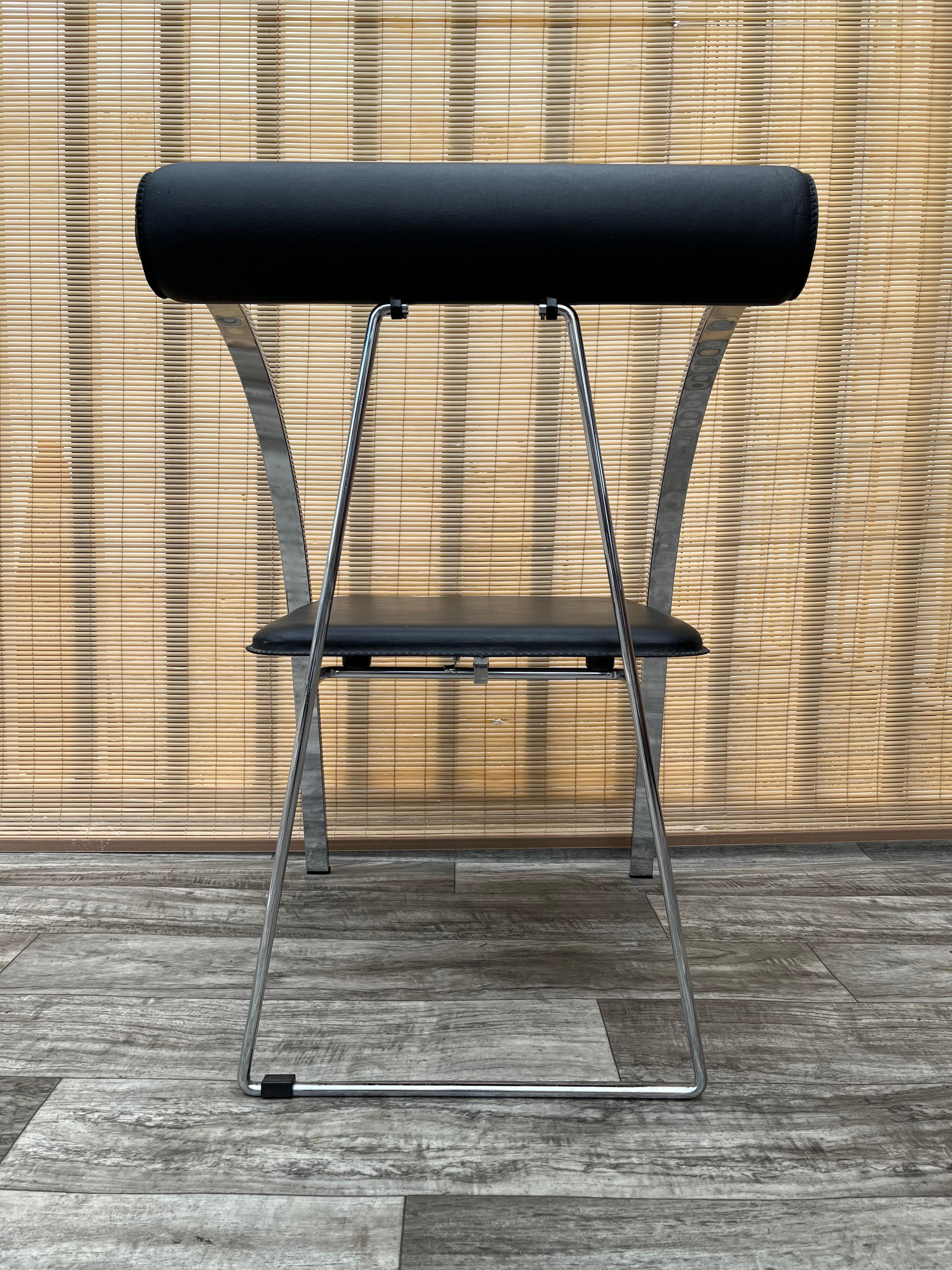 Faux Leather 1990s Postmodern Folding Chair in the Rodney Kinsman'd Style For Sale