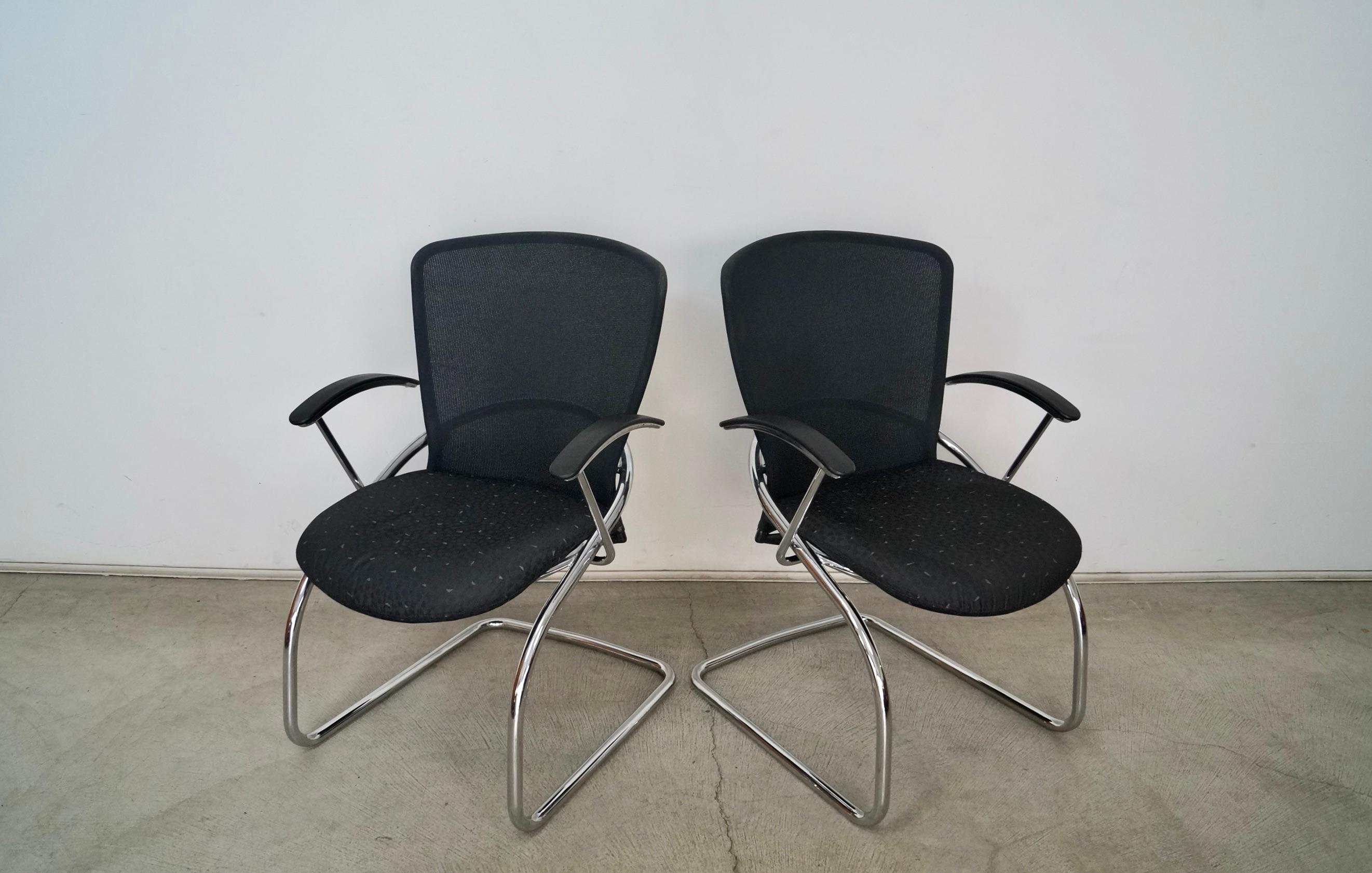 1990's Postmodern German Chrome Cantilever Arm Chairs - A Pair In Excellent Condition For Sale In Burbank, CA