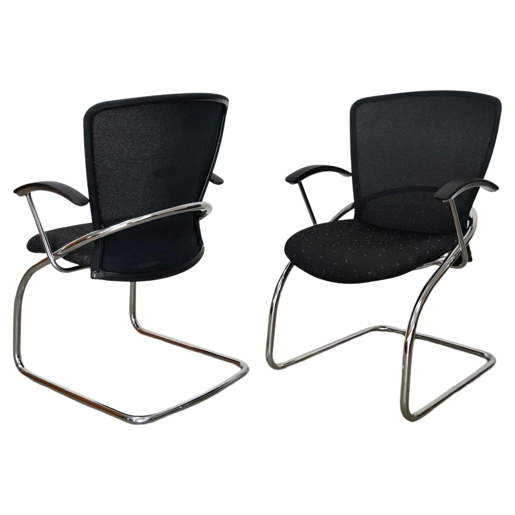 1990's Postmodern German Chrome Cantilever Arm Chairs - A Pair