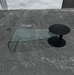 1990s Postmodern Glass Waterfall Sculptural Black Circular Wood Coffee Table