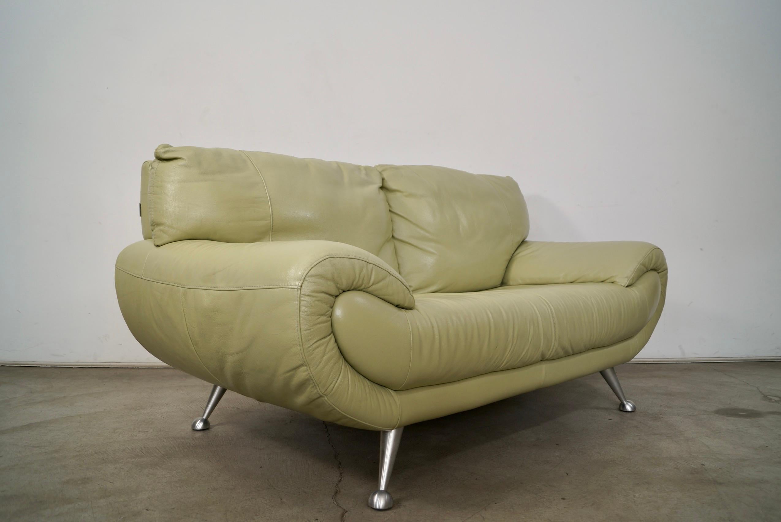 1990's Postmodern Nicoletti Salotti Leather Lounge Loveseat Sofa For Sale 5