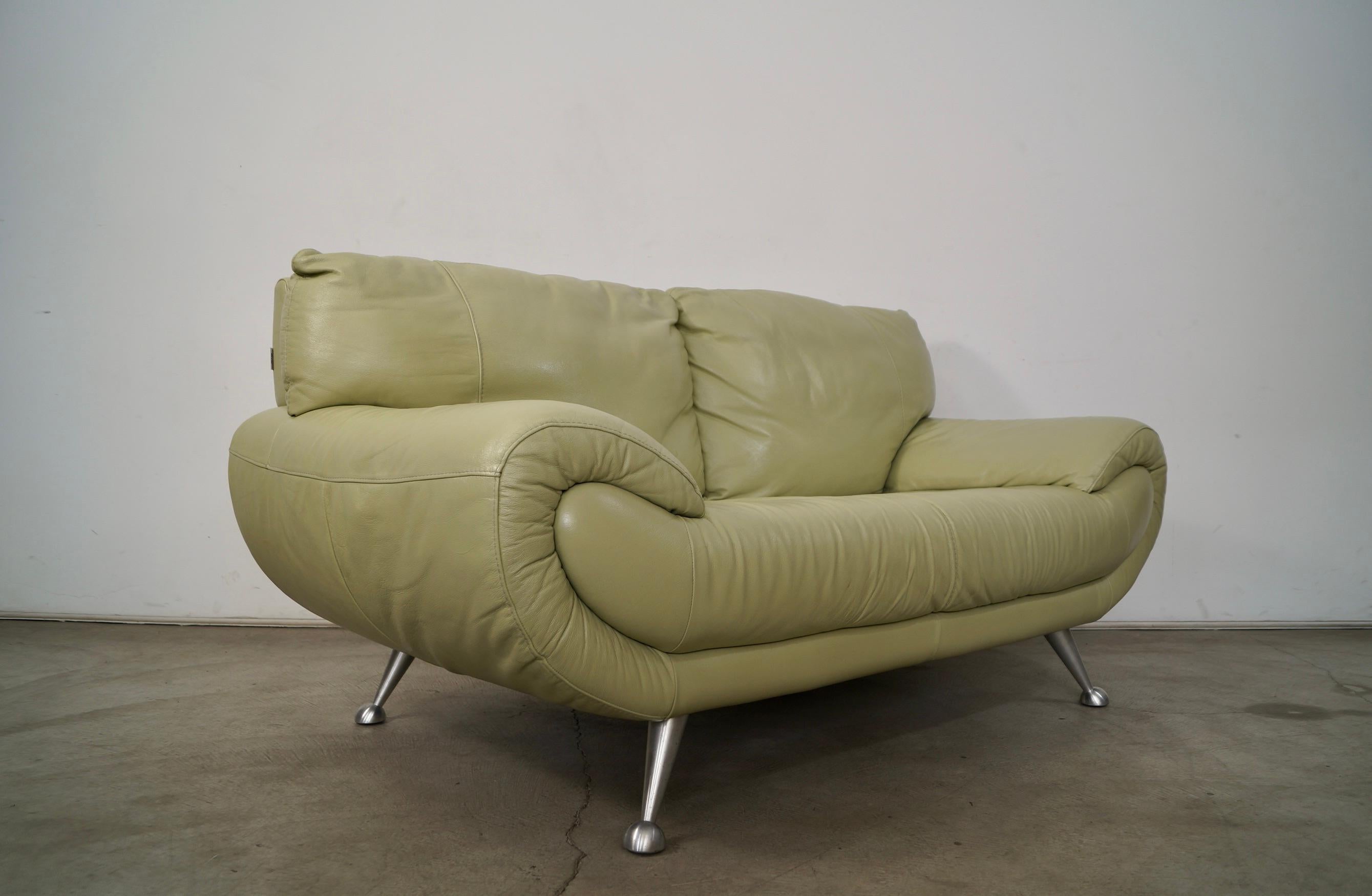 1990's Postmodern Nicoletti Salotti Leather Lounge Loveseat Sofa For Sale 6