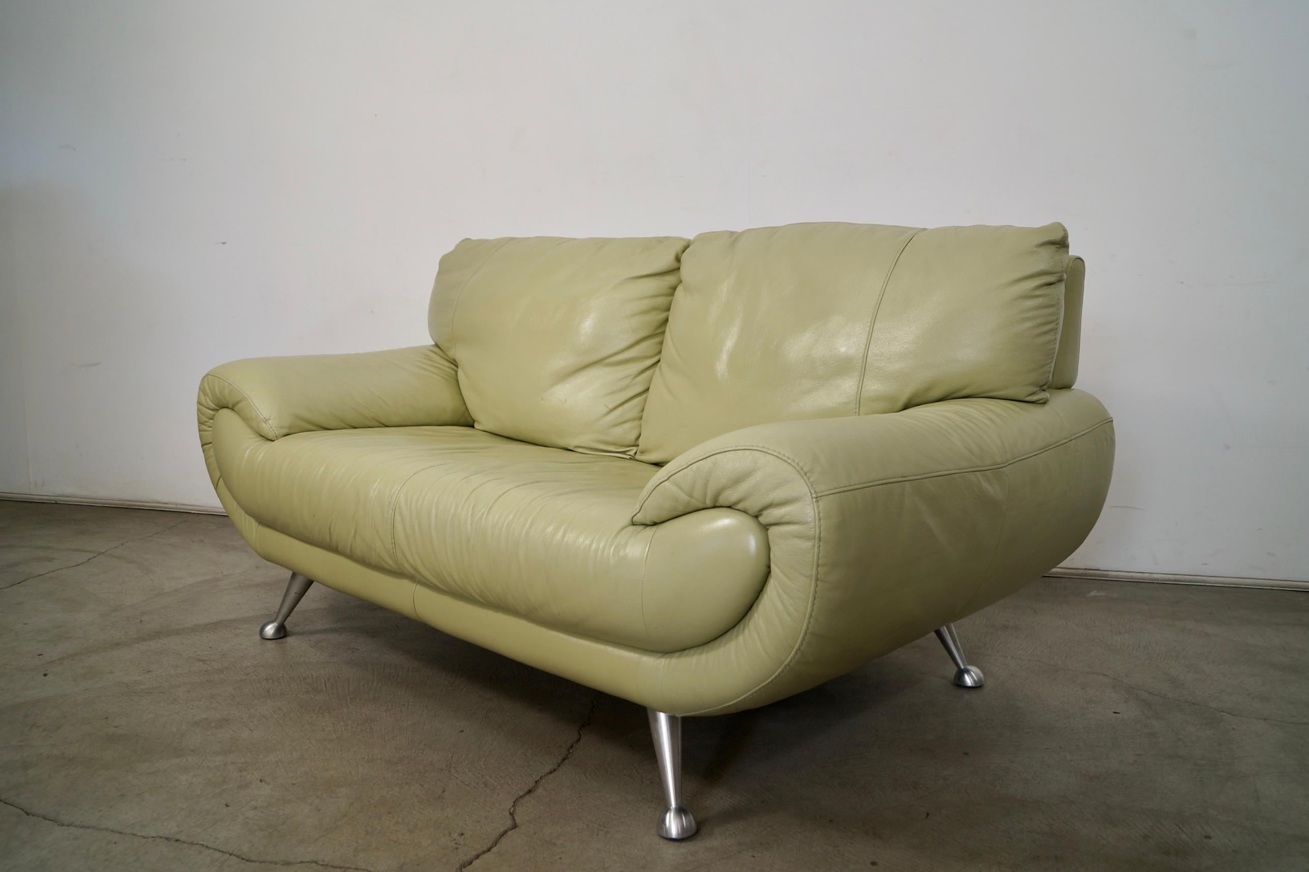 Italian 1990's Postmodern Nicoletti Salotti Leather Lounge Loveseat Sofa For Sale