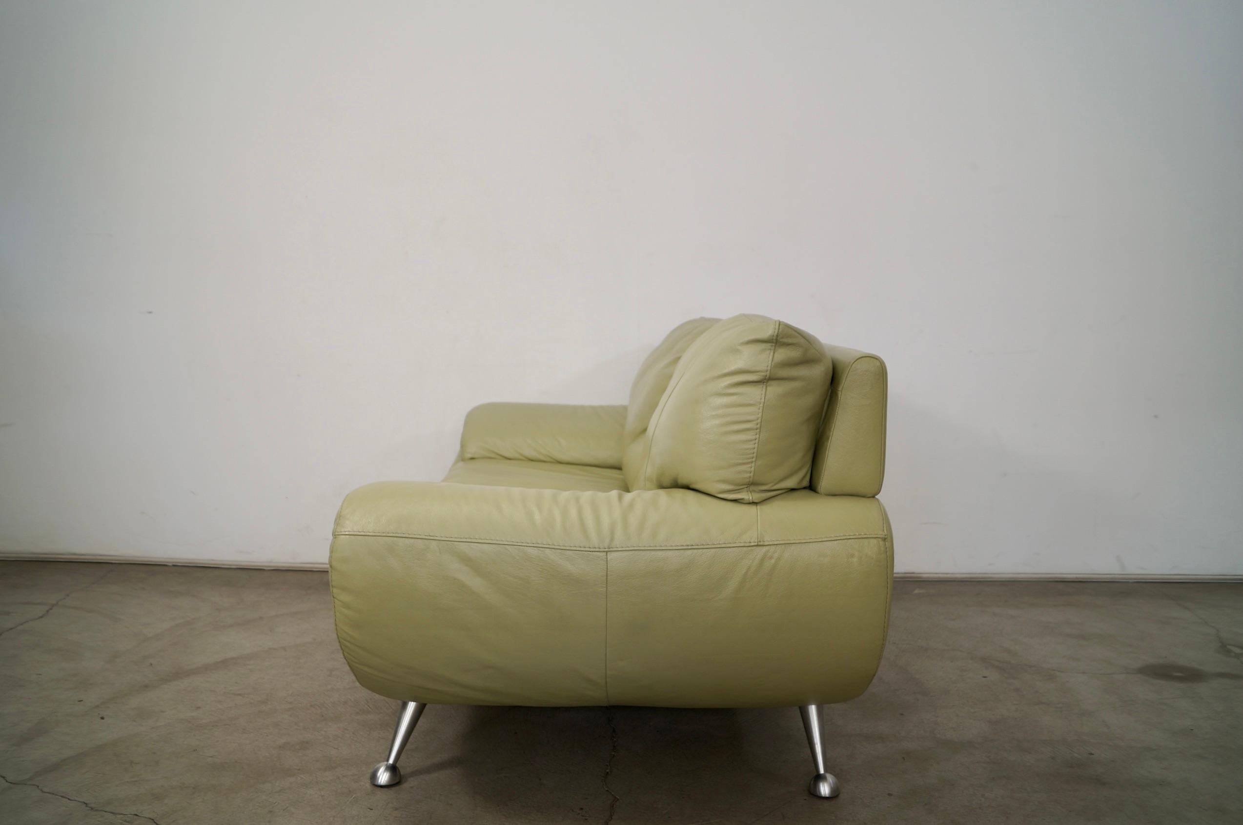 Aluminum 1990's Postmodern Nicoletti Salotti Leather Lounge Loveseat Sofa For Sale