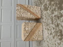 1990s, Postmodern Pink and Beige Tessellated Stone Side Tables, Pair