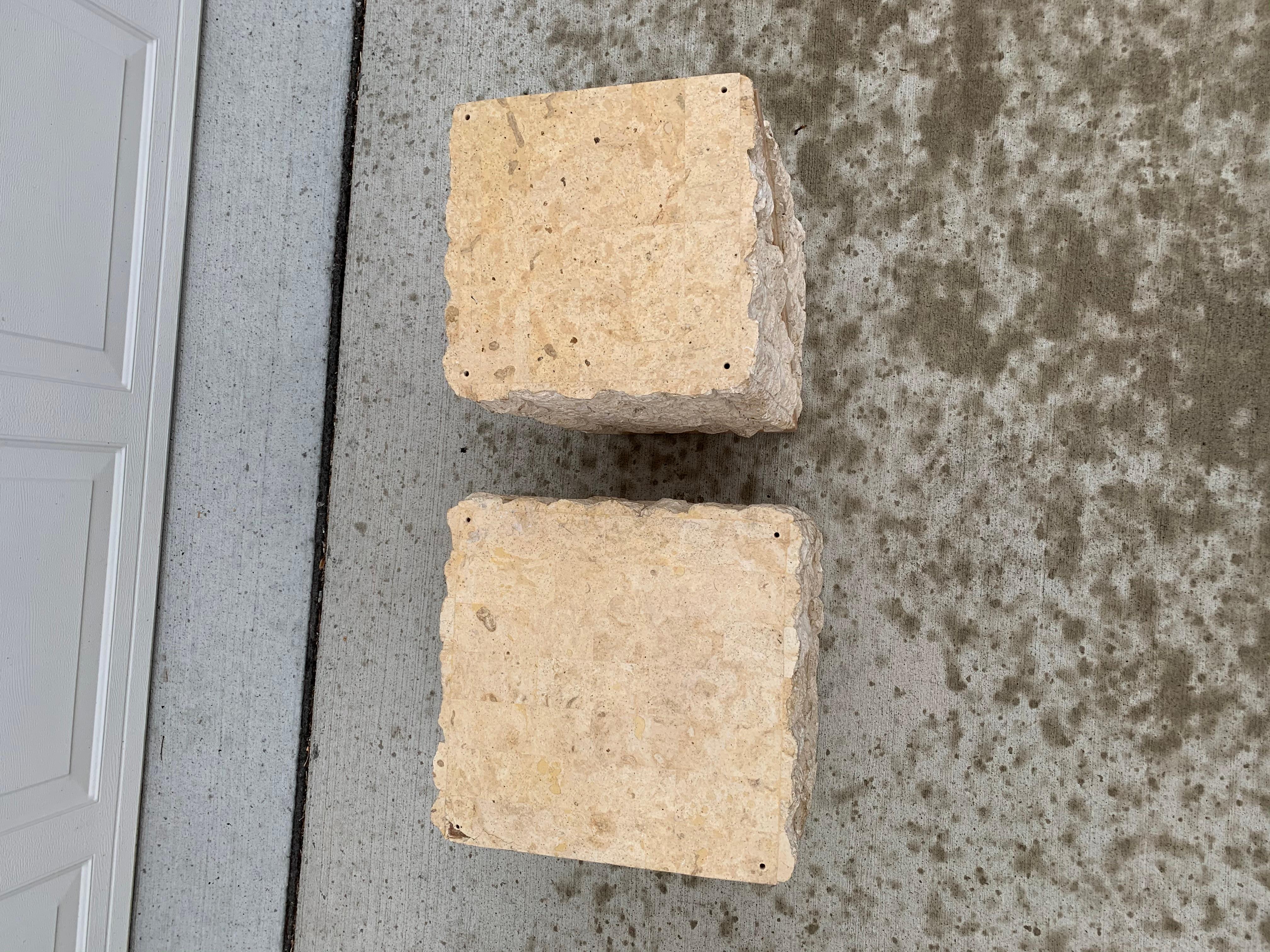 1990s, Postmodern Pink and Beige Tessellated Stone Side Tables, Pair In Good Condition In Medina, OH