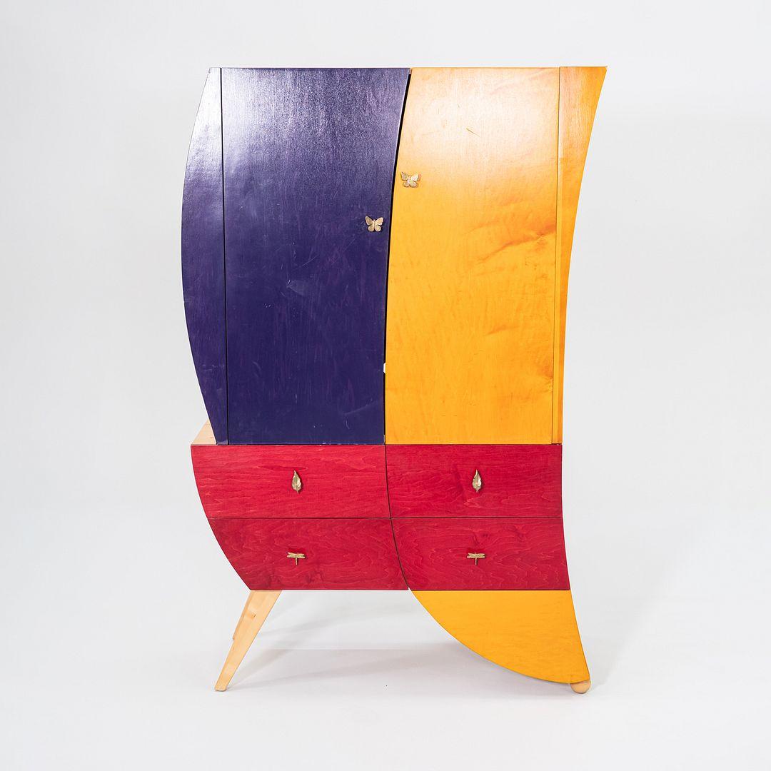 American 1990s Postmodern Sculptural Studio Craft Color Block Maple Armoire / Cabinet For Sale