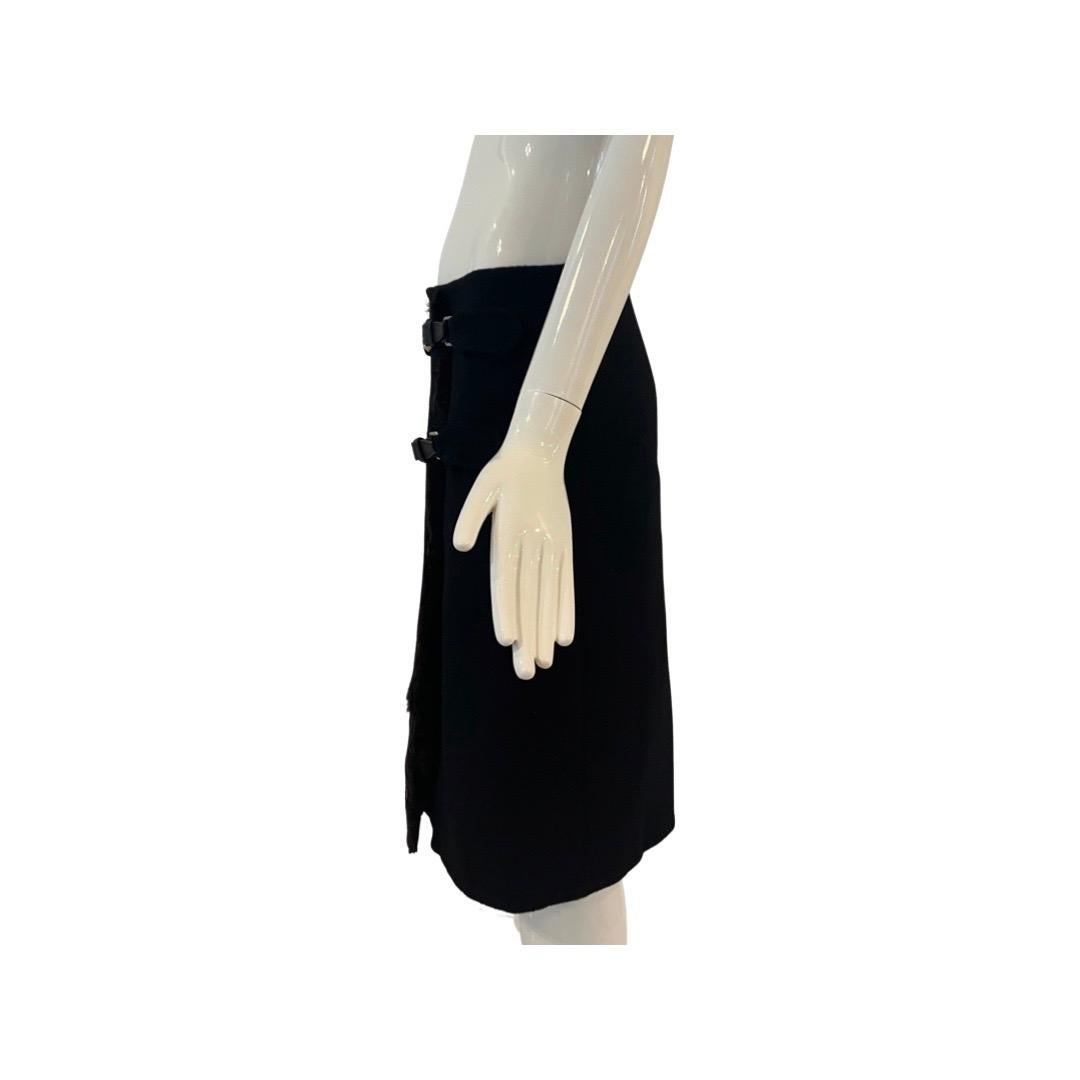 Women's or Men's 1990s Prada Angora Mink Leather Buckle Skirt 