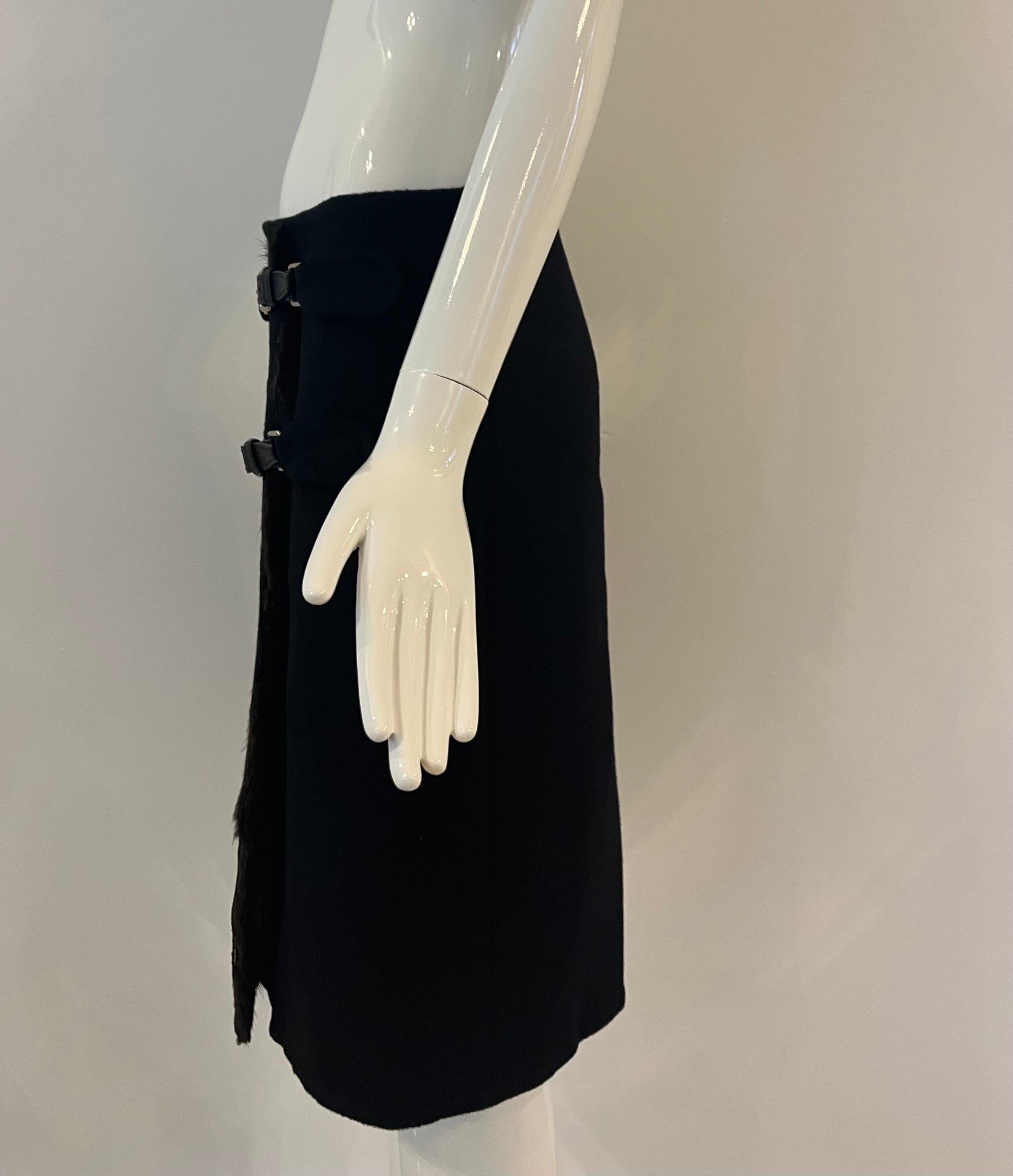 1990s Prada Angora Mink Leather Buckle Skirt  2