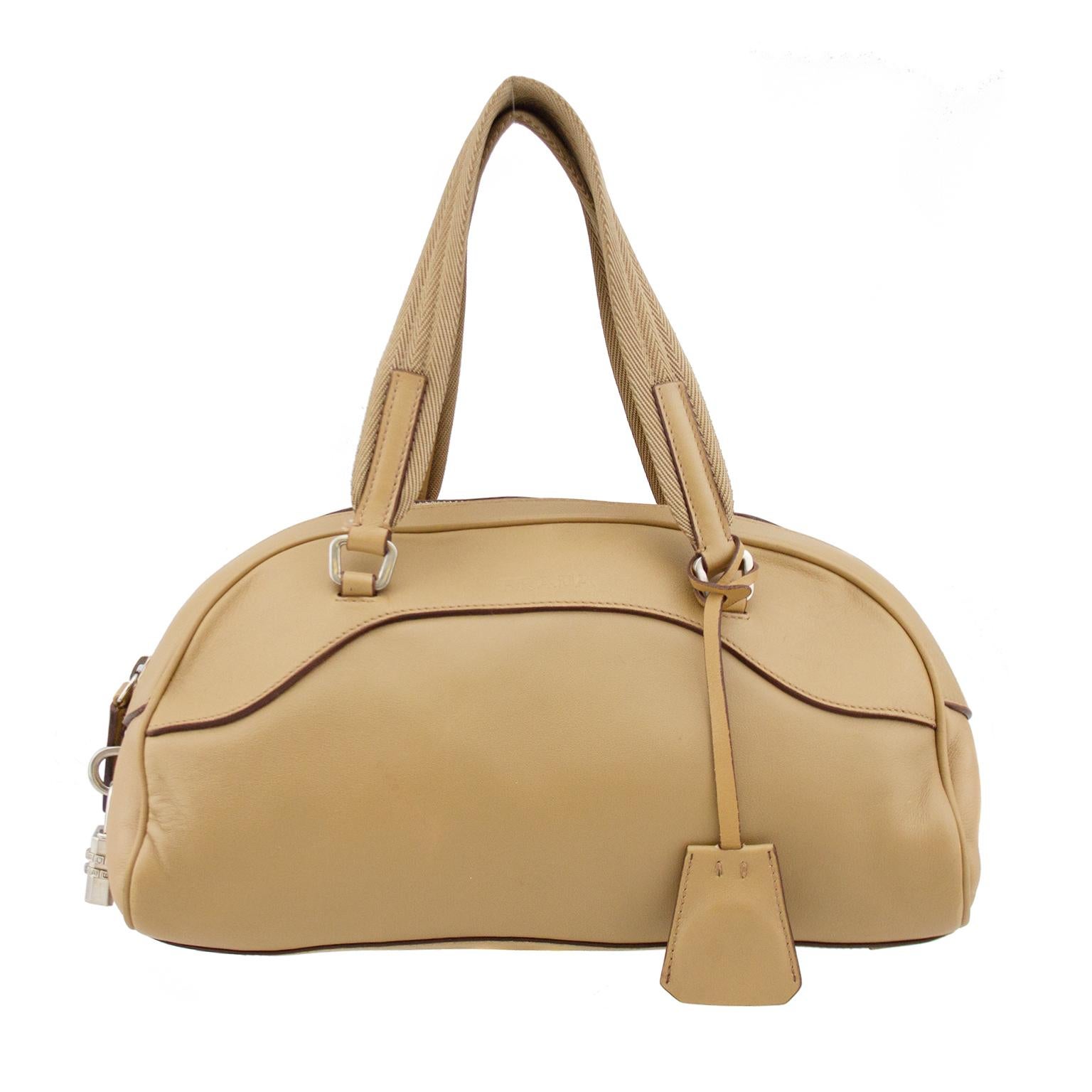 1990s Prada Beige Leather Bowling Bag at 1stDibs | prada bowler bag ...