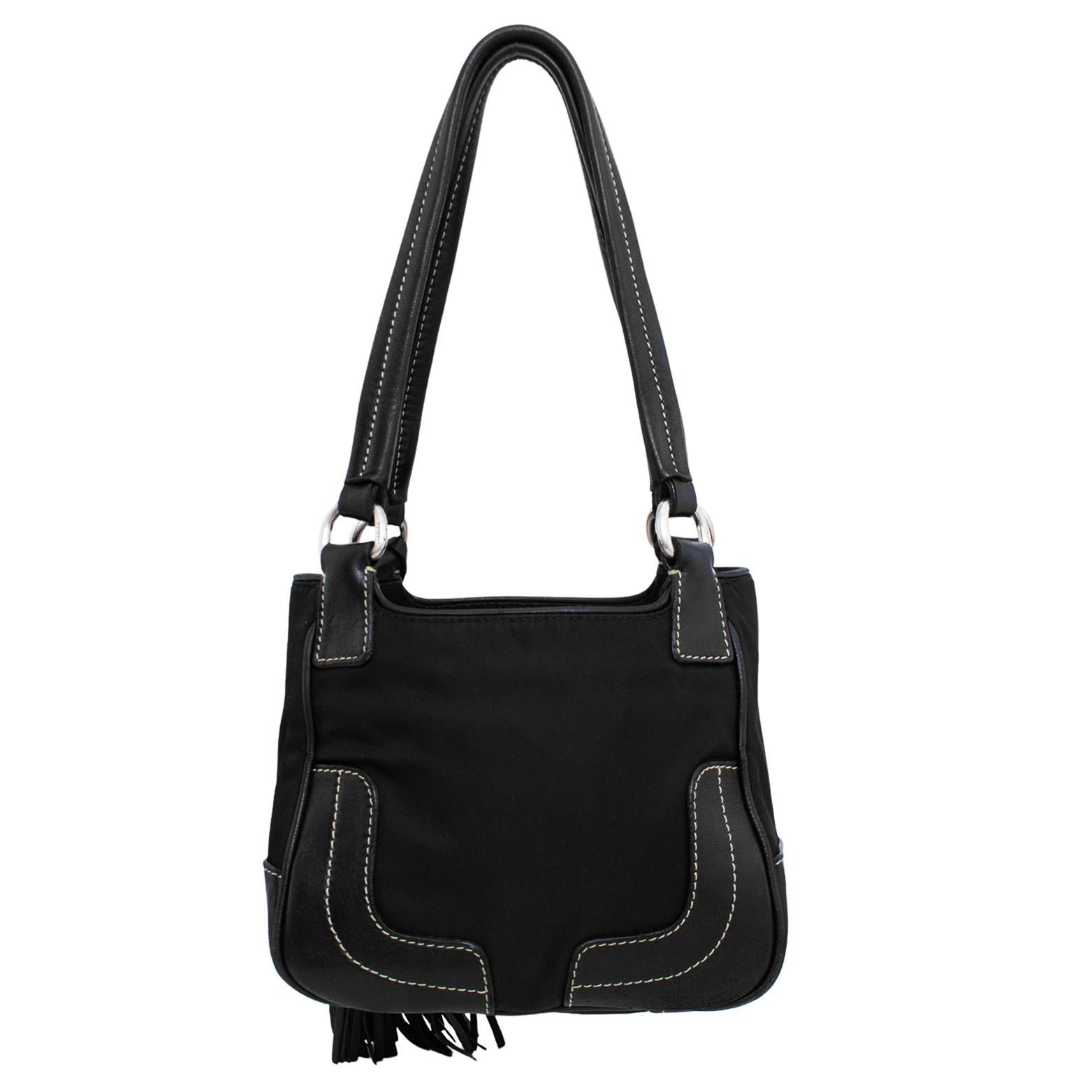 1990s Prada Black Leather and Nylon Mini Bag In Good Condition For Sale In Toronto, Ontario