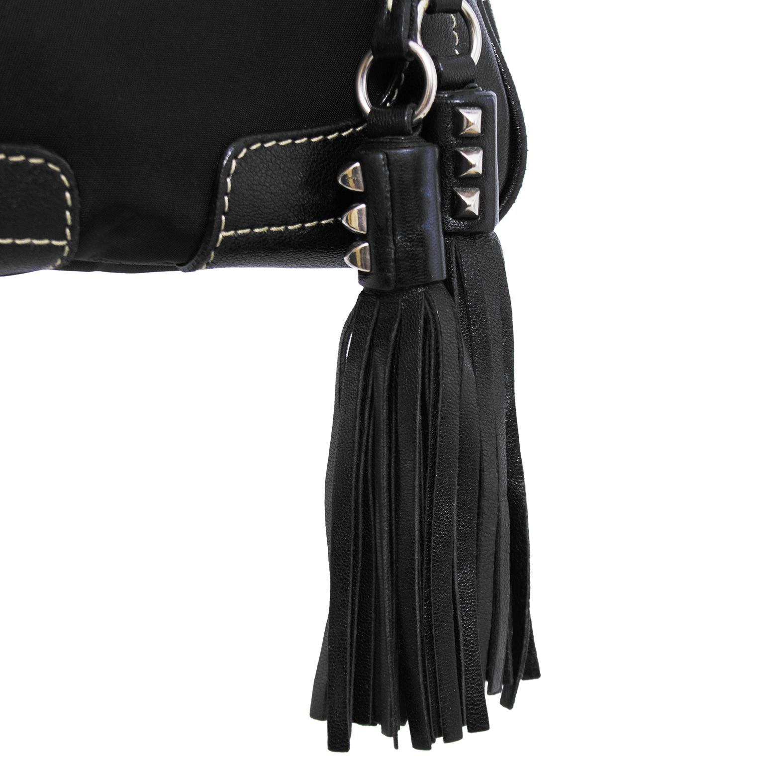 1990s Prada Black Leather and Nylon Mini Bag For Sale 1