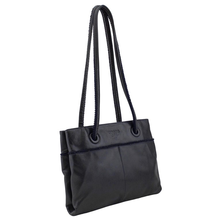 90s PRADA STITCH LEATHER TOTE HAND BAG
