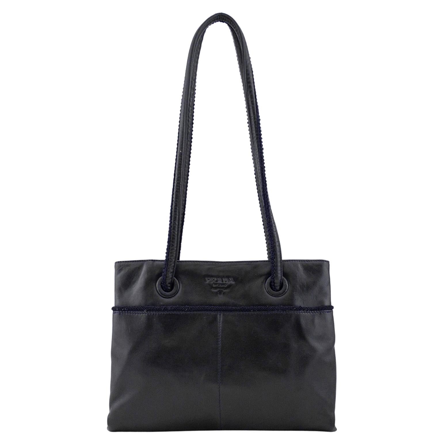 1990s Prada Black Leather Shoulder Bag  For Sale