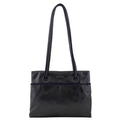 Retro 1990s Prada Black Leather Shoulder Bag 